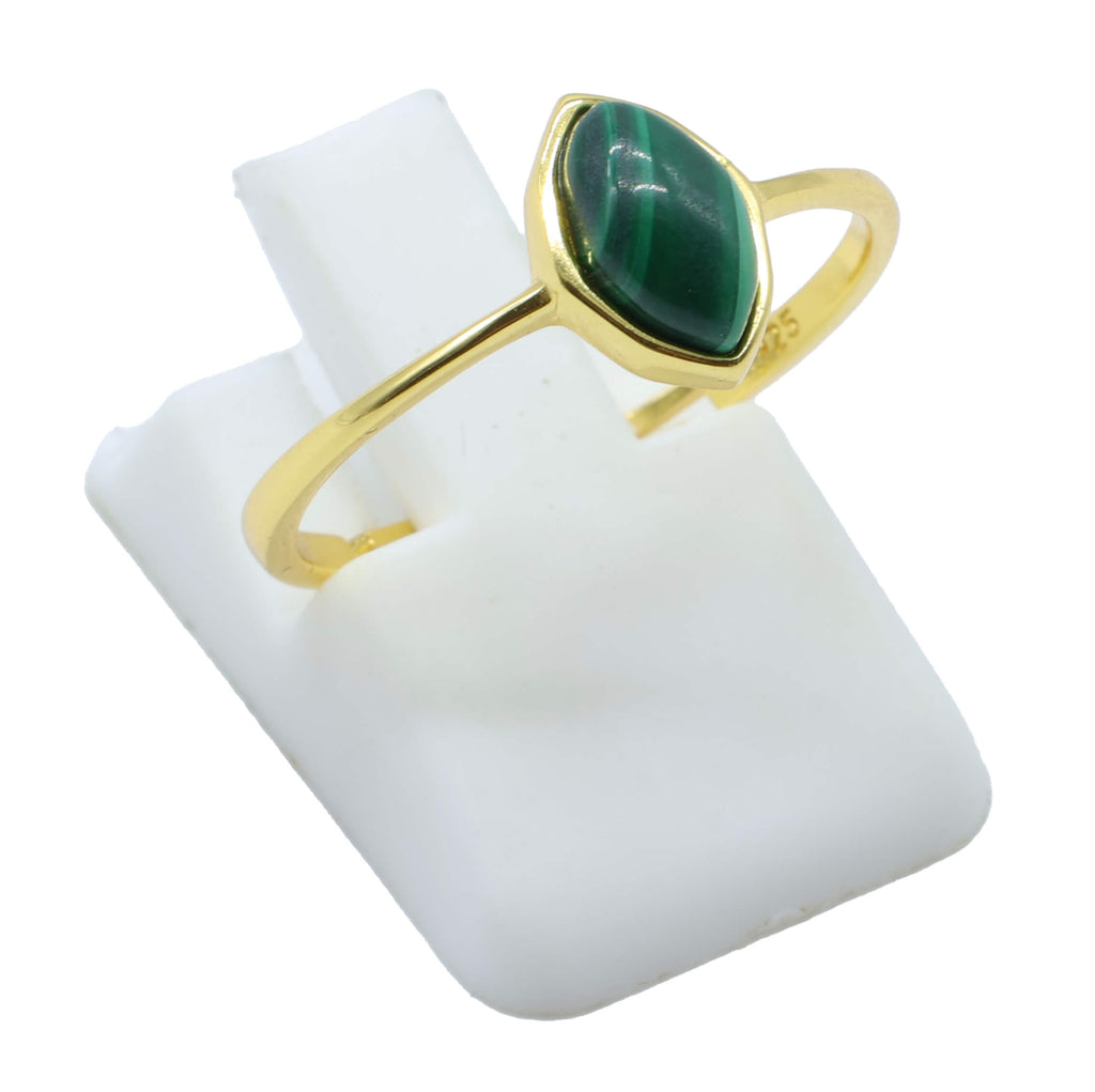 Bague Argent 925 Malachite Marquise - Plaquage Or - Taille Universelle