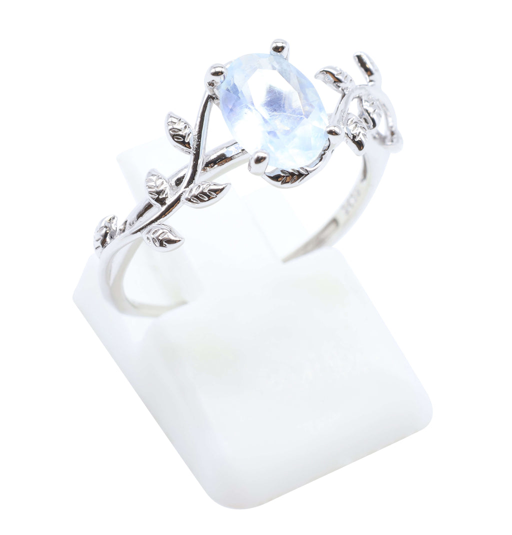 Bague Argent 925 'Murmure de Laurier' - Aigue Marine - Plaqué Platine - Taille Réglable