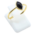 Bague Argent 925 Onyx Marquise - Plaquage Or - Taille Universelle