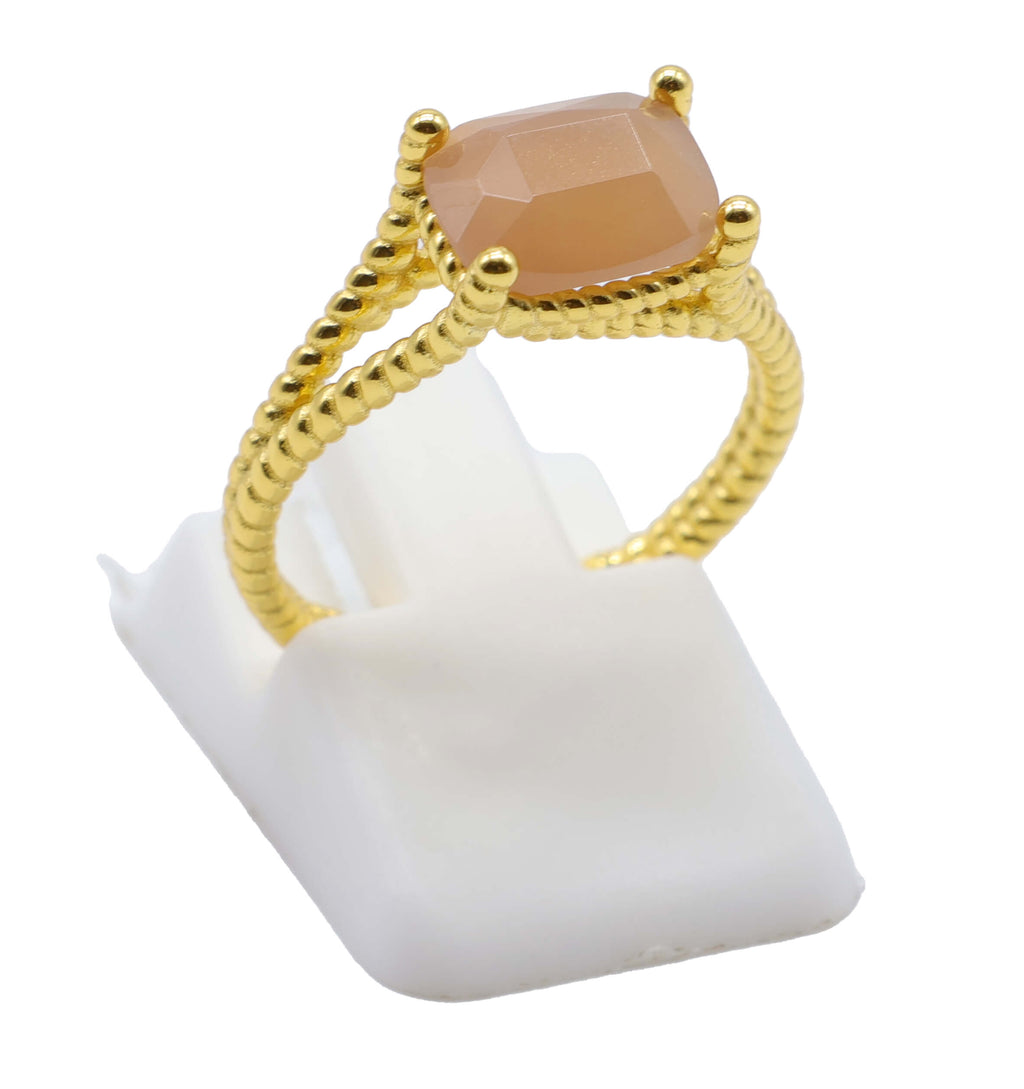 Bague Argent 925 Pierre de Soleil Rectangle - Plaquage Or - Taille Universelle