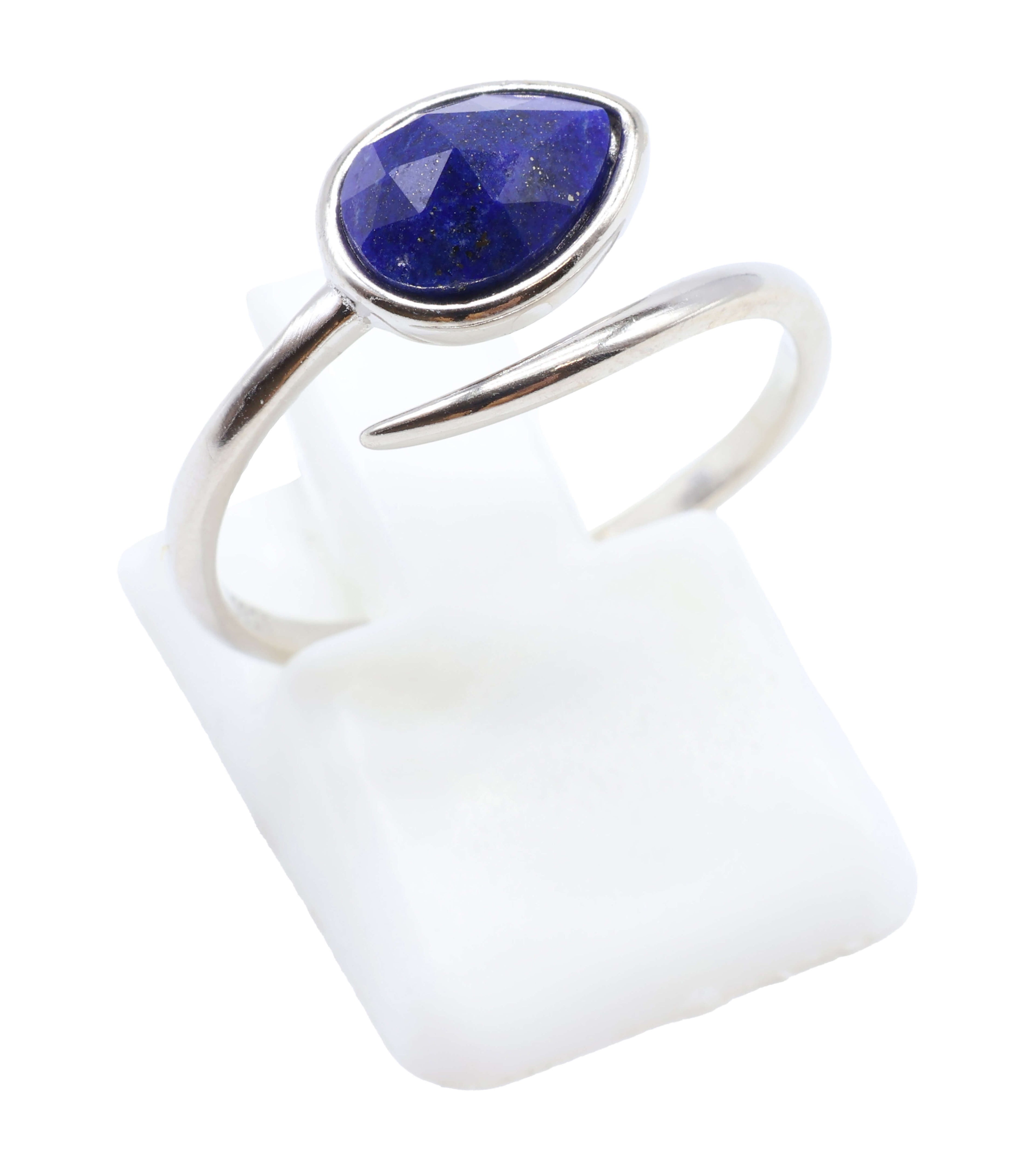 Bague Argent 925 'Serpent Argenté' - Lapis Lazuli - Plaqué Platine - Taille Réglable