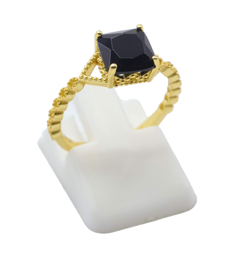 Bague Argent 925 Onyx Carrée - Plaquage Or - Taille Universelle