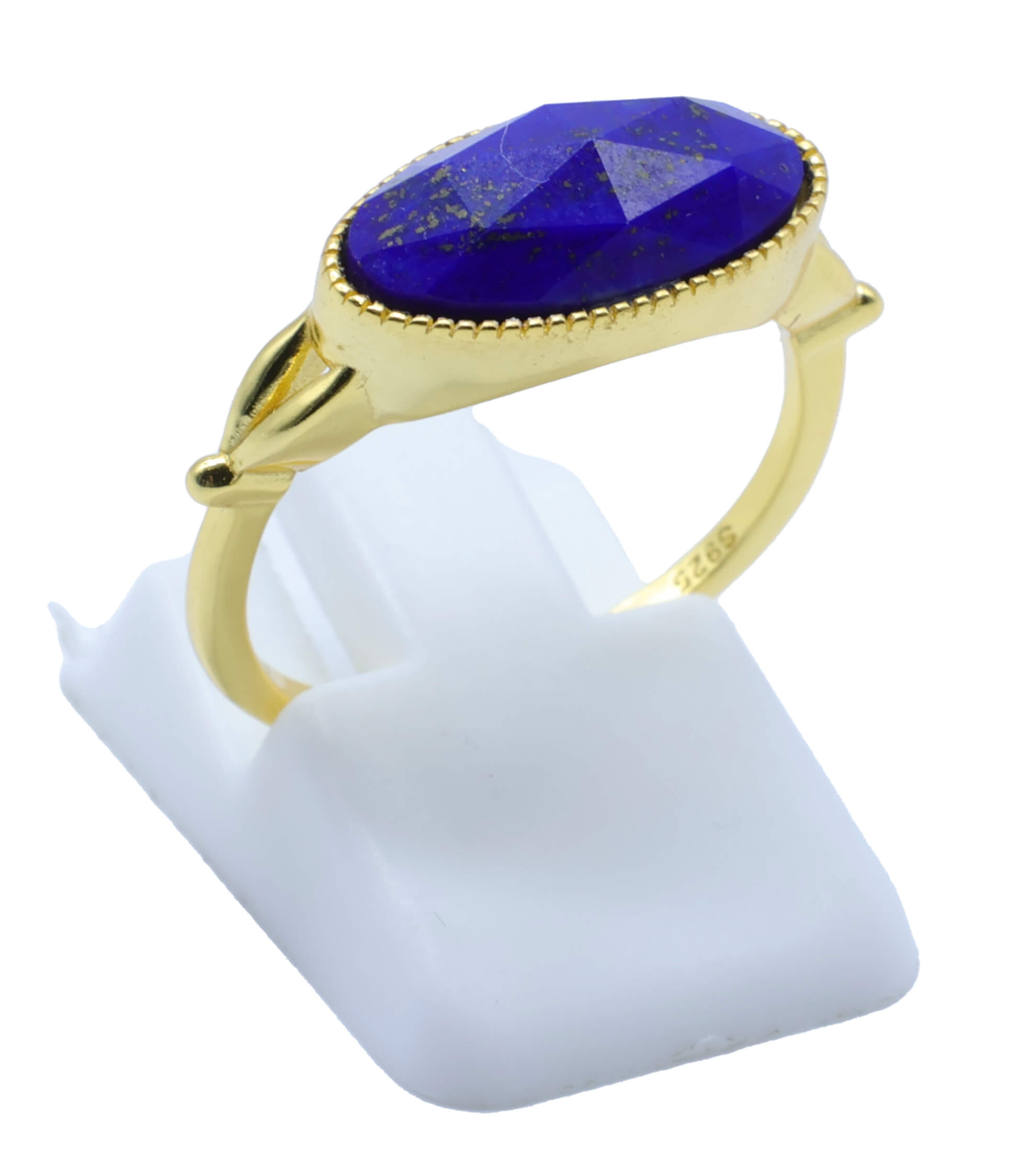 Bague Argent 925 Lapis Lazuli Ovale - Plaquage Or - Taille Universelle