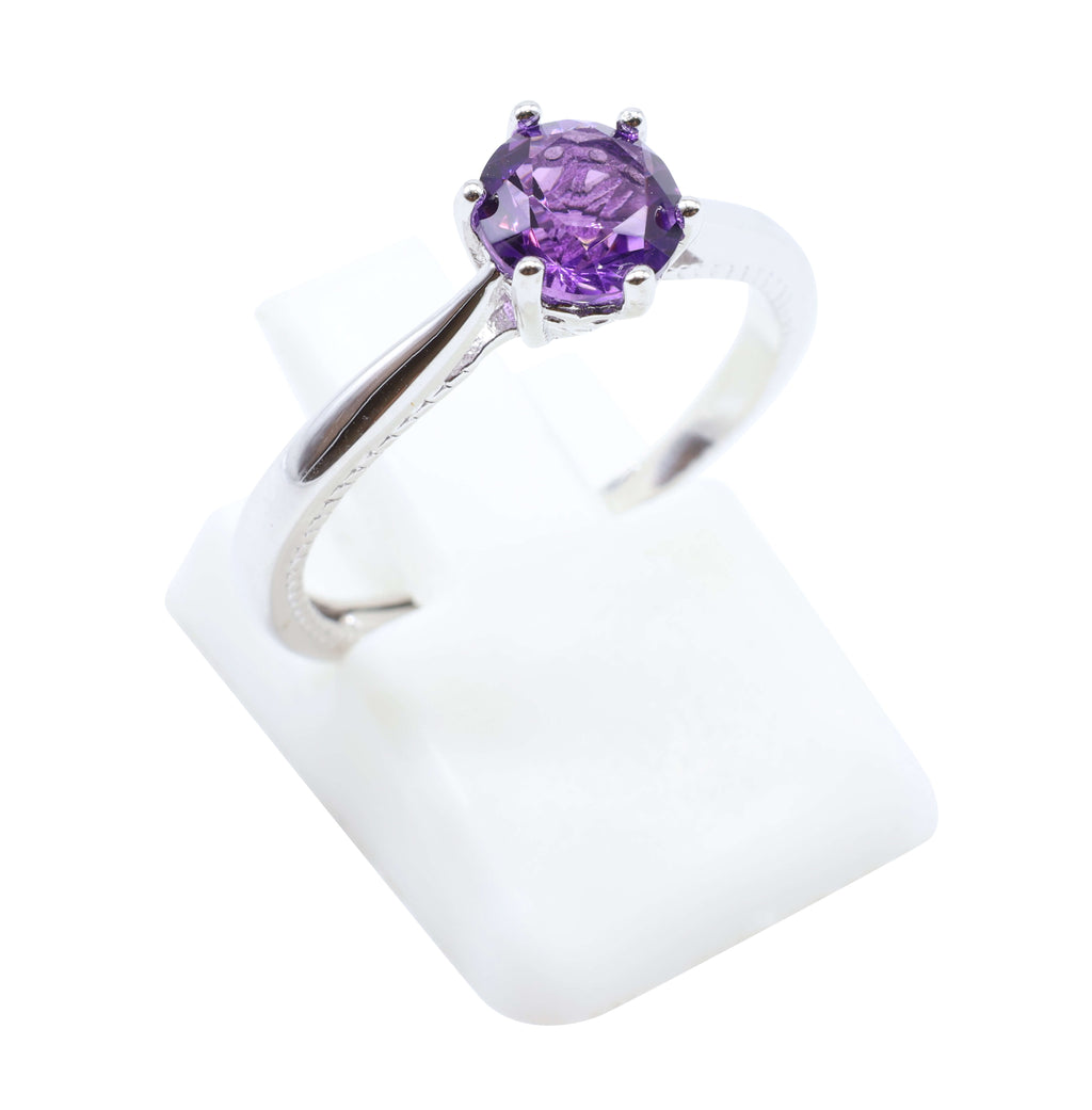 Bague Argent 925 'Rond Sublime' - Améthyste - Plaqué Platine - Taille Réglable