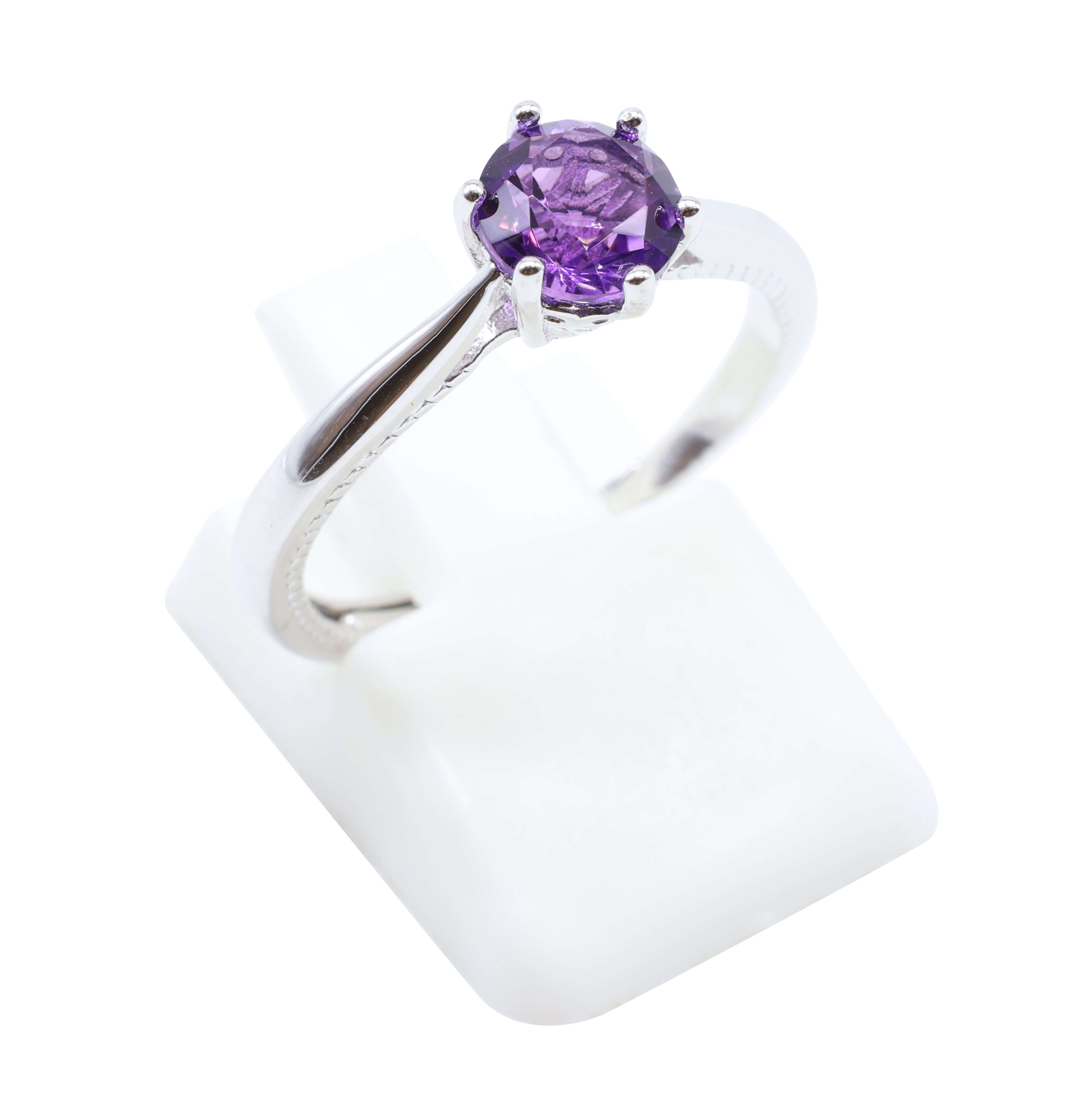 Bague Argent 925 'Rond Sublime' - Améthyste - Plaqué Platine - Taille Réglable