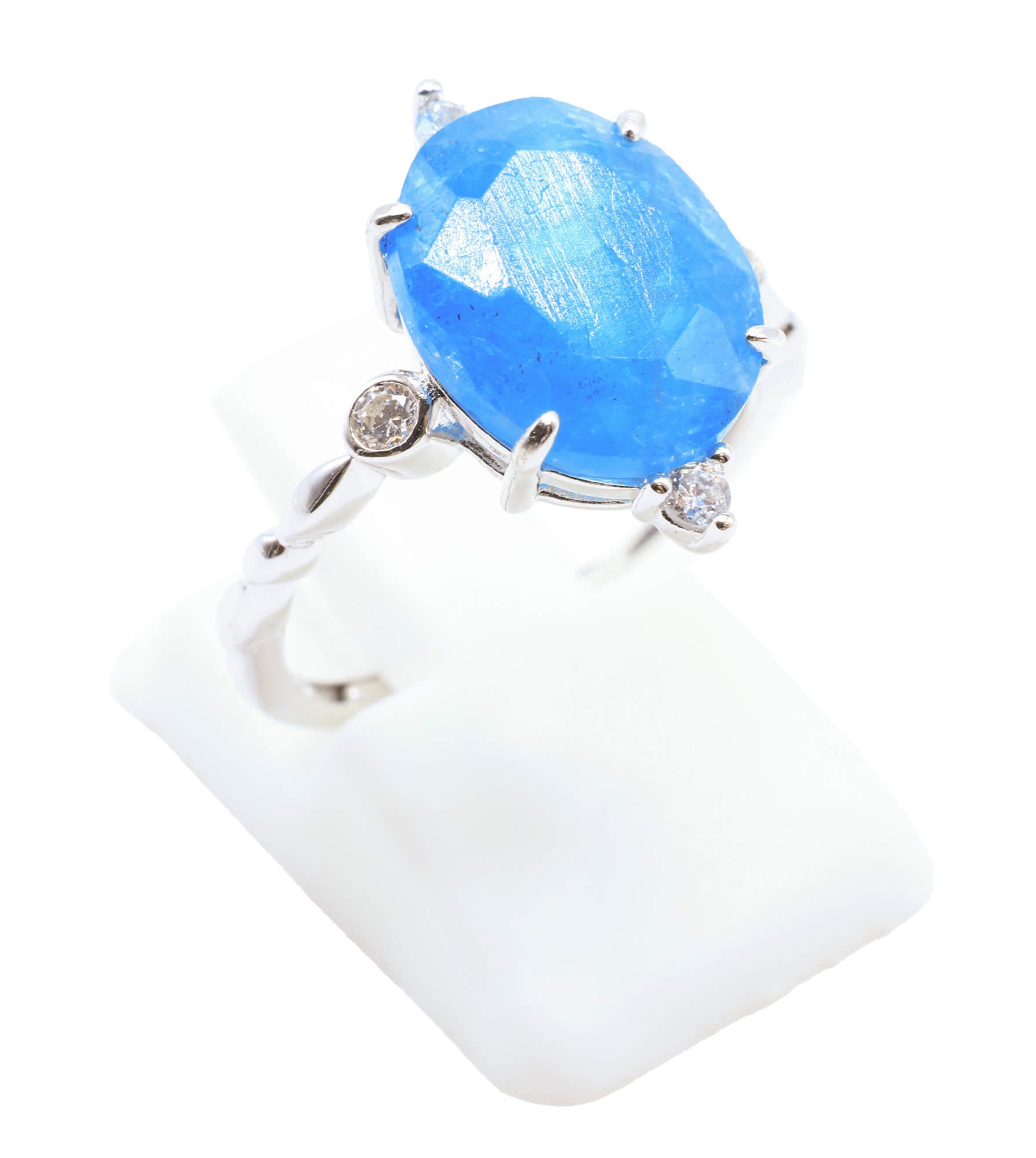 Bague Argent 925 Apatite Ovale Impérial - Plaqué Platine - Taille Réglable