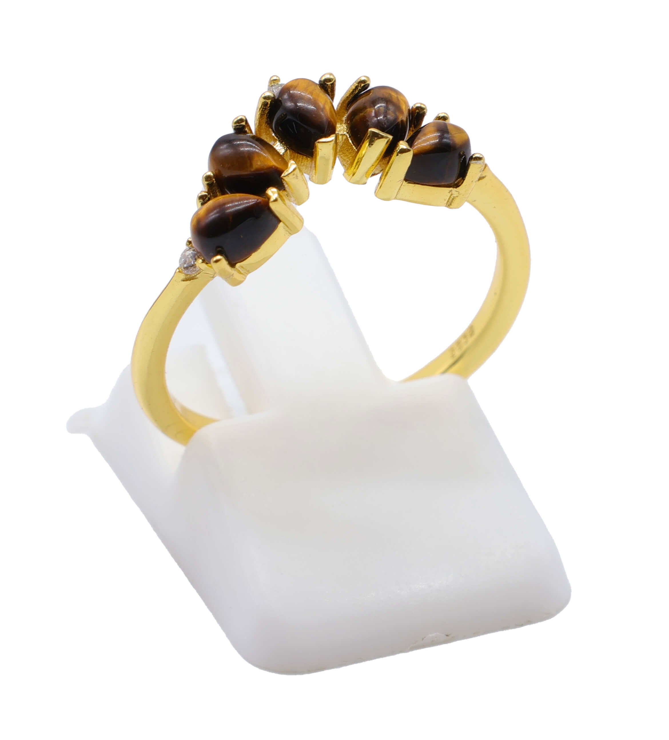 Bague Argent 925 Oeil de Tigre Diadème - Plaquage Or - Taille Universelle