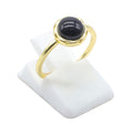Bague Argent 925 Onyx Ronde - Plaquage Or - Taille Universelle
