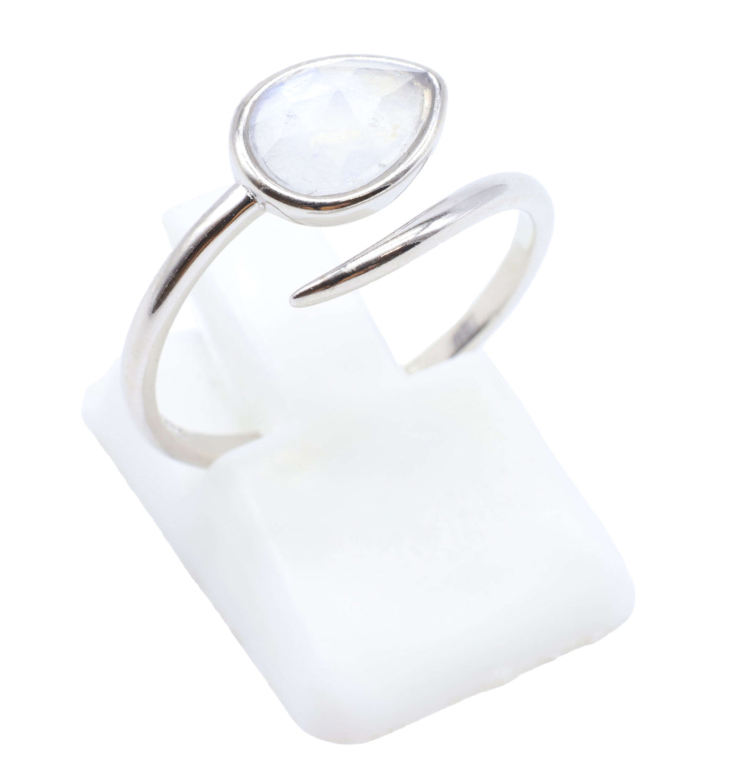 Bague Argent 925 'Serpent Argenté' - Pierre de Lune - Plaqué Platine - Taille Réglable