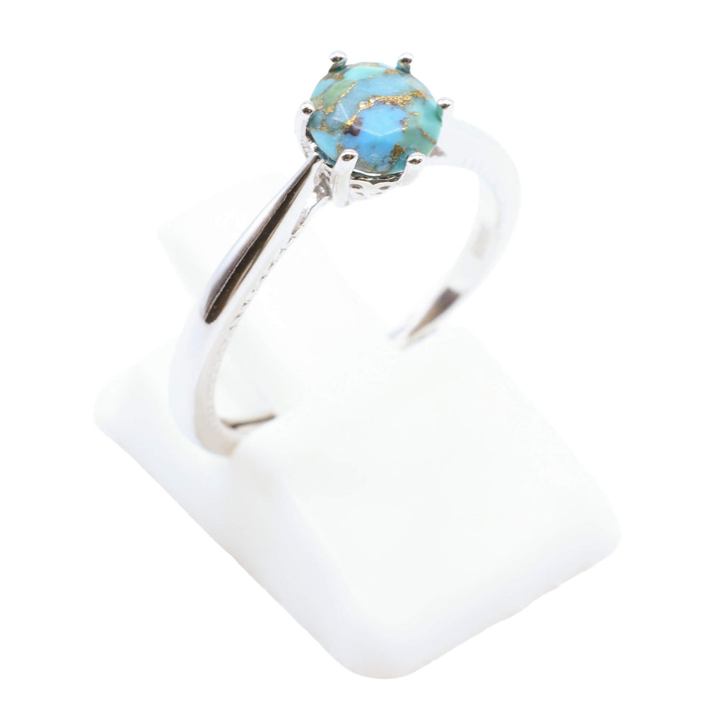 Bague Argent 925 'Rond Sublime' - Turquoise - Plaqué Platine - Taille Réglable