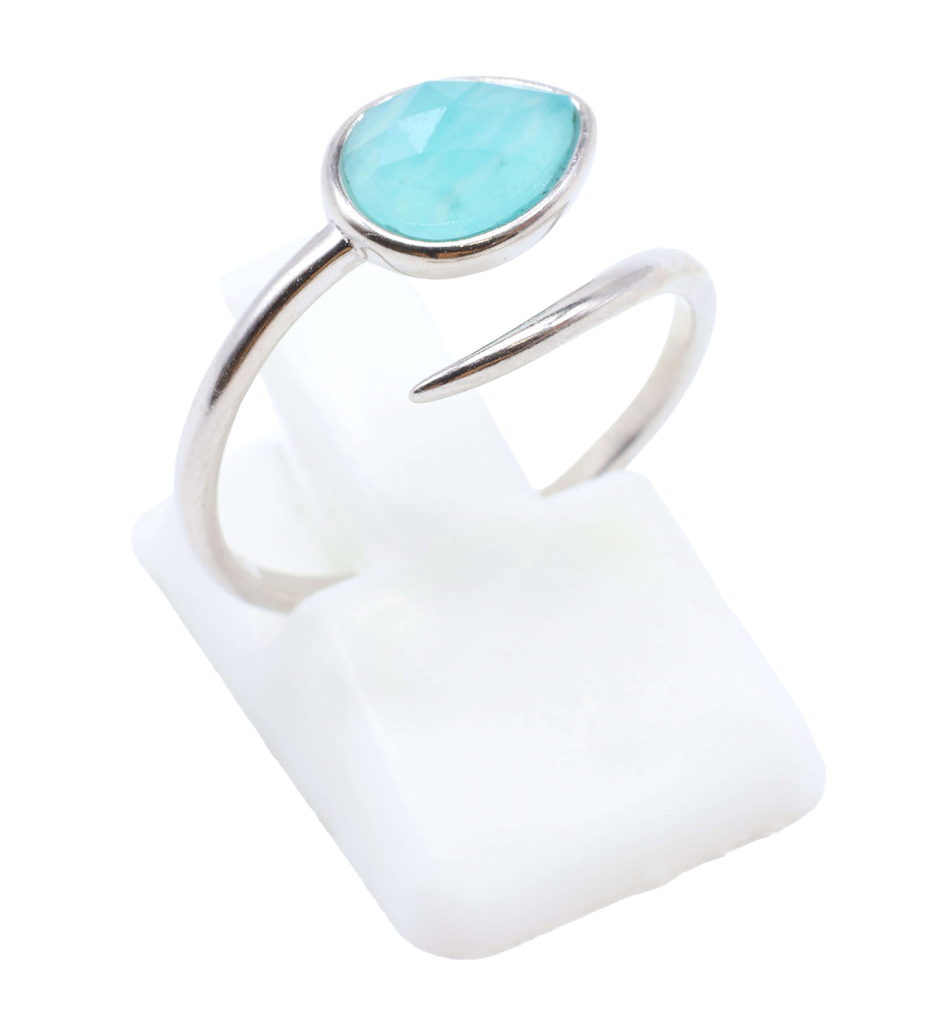 Bague Argent 925 'Serpent Argenté' - Amazonite - Plaqué Platine - Taille Réglable