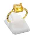 Bague Argent 925 Citrine Naturelle Carrée - Plaquage Or - Taille Universelle