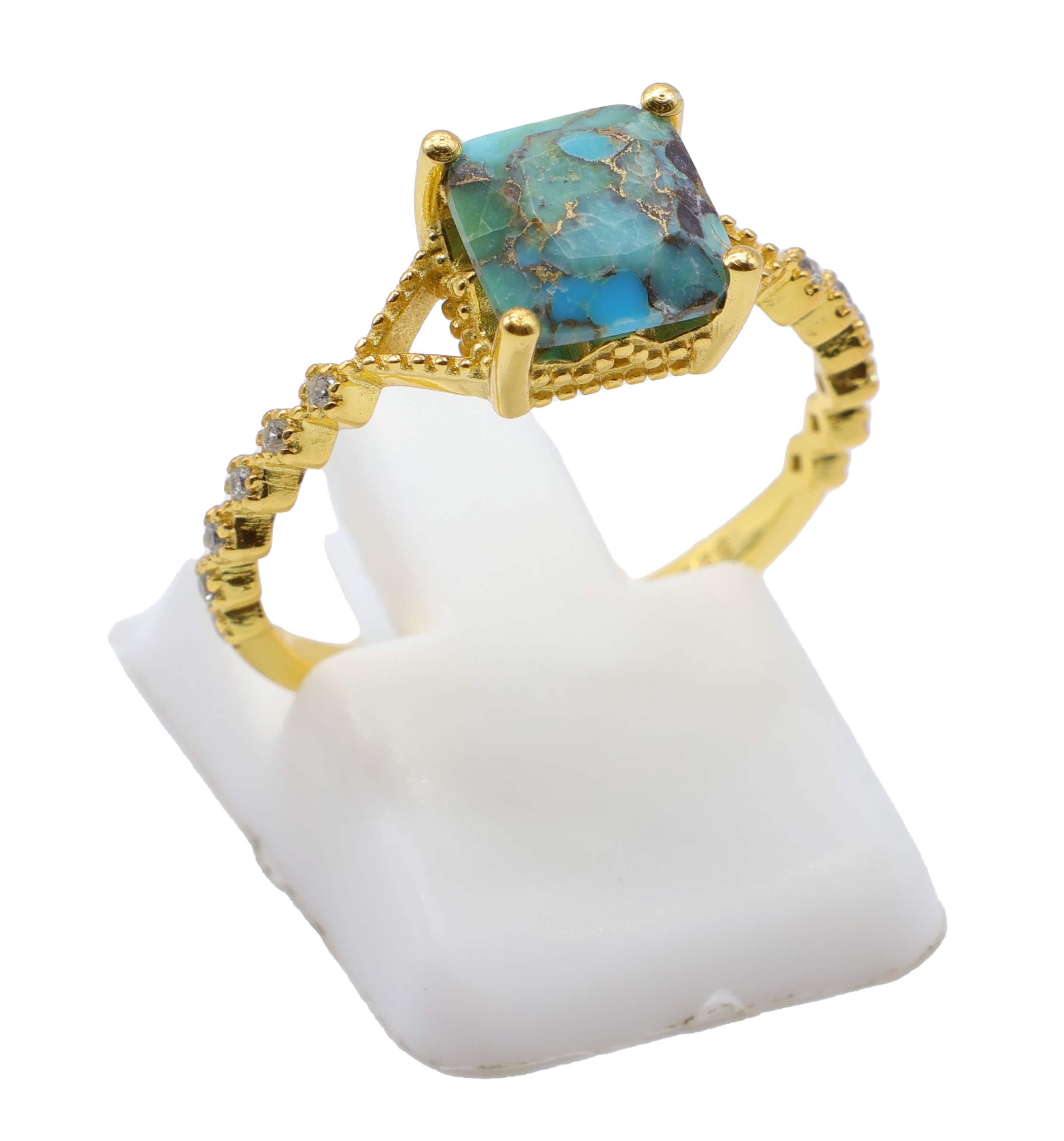 Bague Argent 925 Turquoise Carrée - Plaquage Or - Taille Universelle
