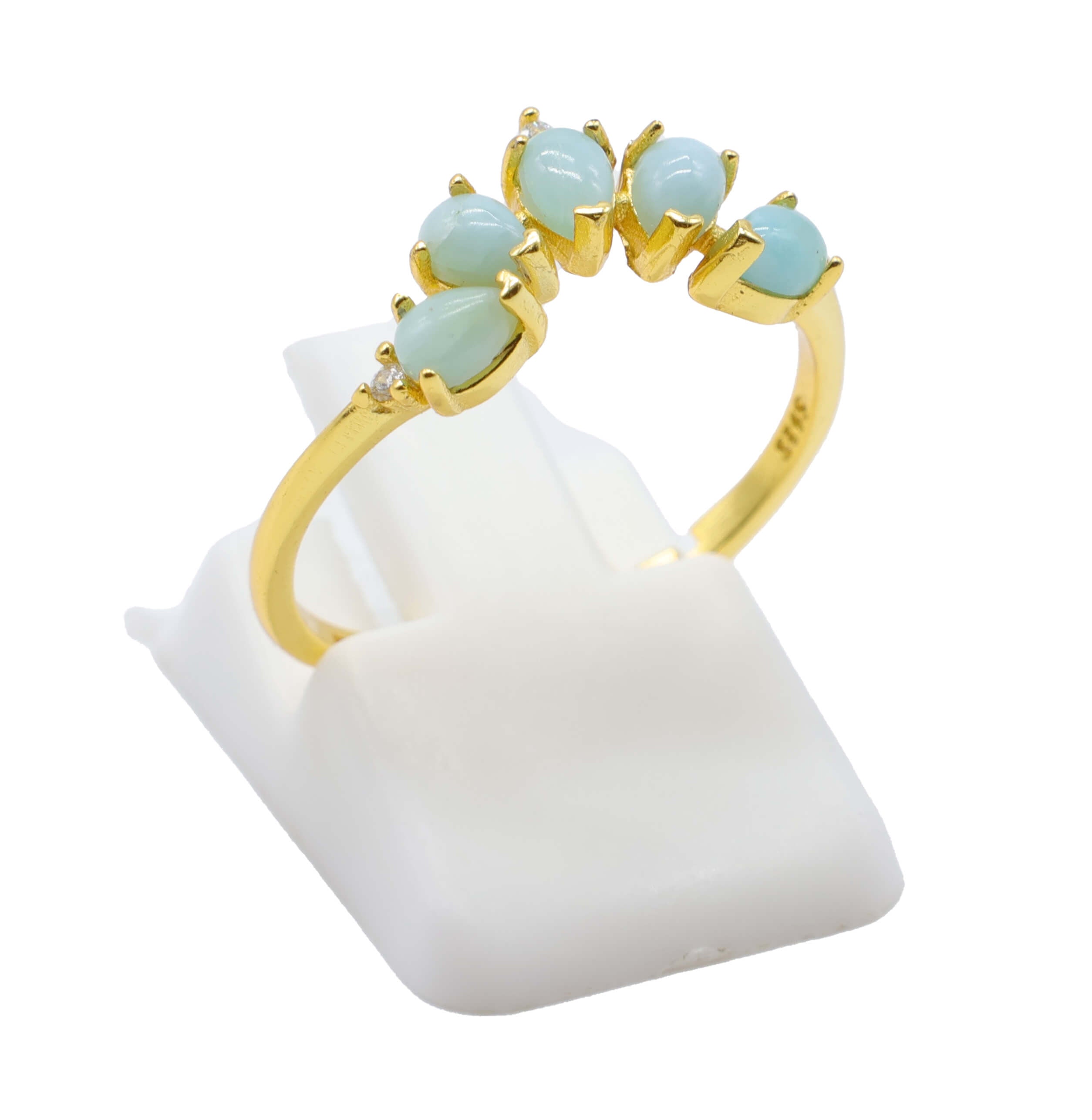 Bague Argent 925 Larimar Diadème - Plaquage Or - Taille Universelle