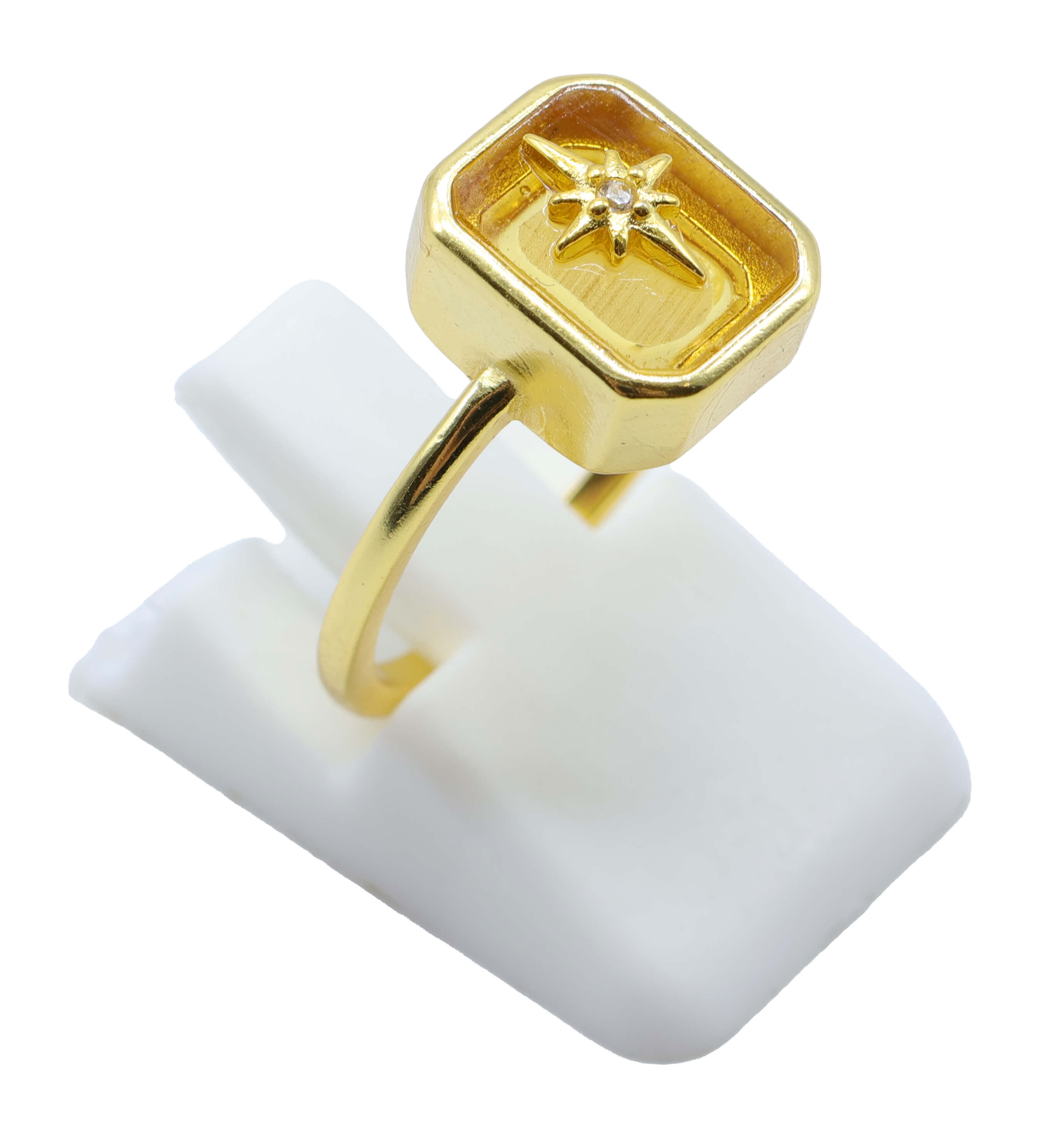 Bague Argent 925 Citrine Rectangle + Charme - Plaquage Or - Taille Universelle
