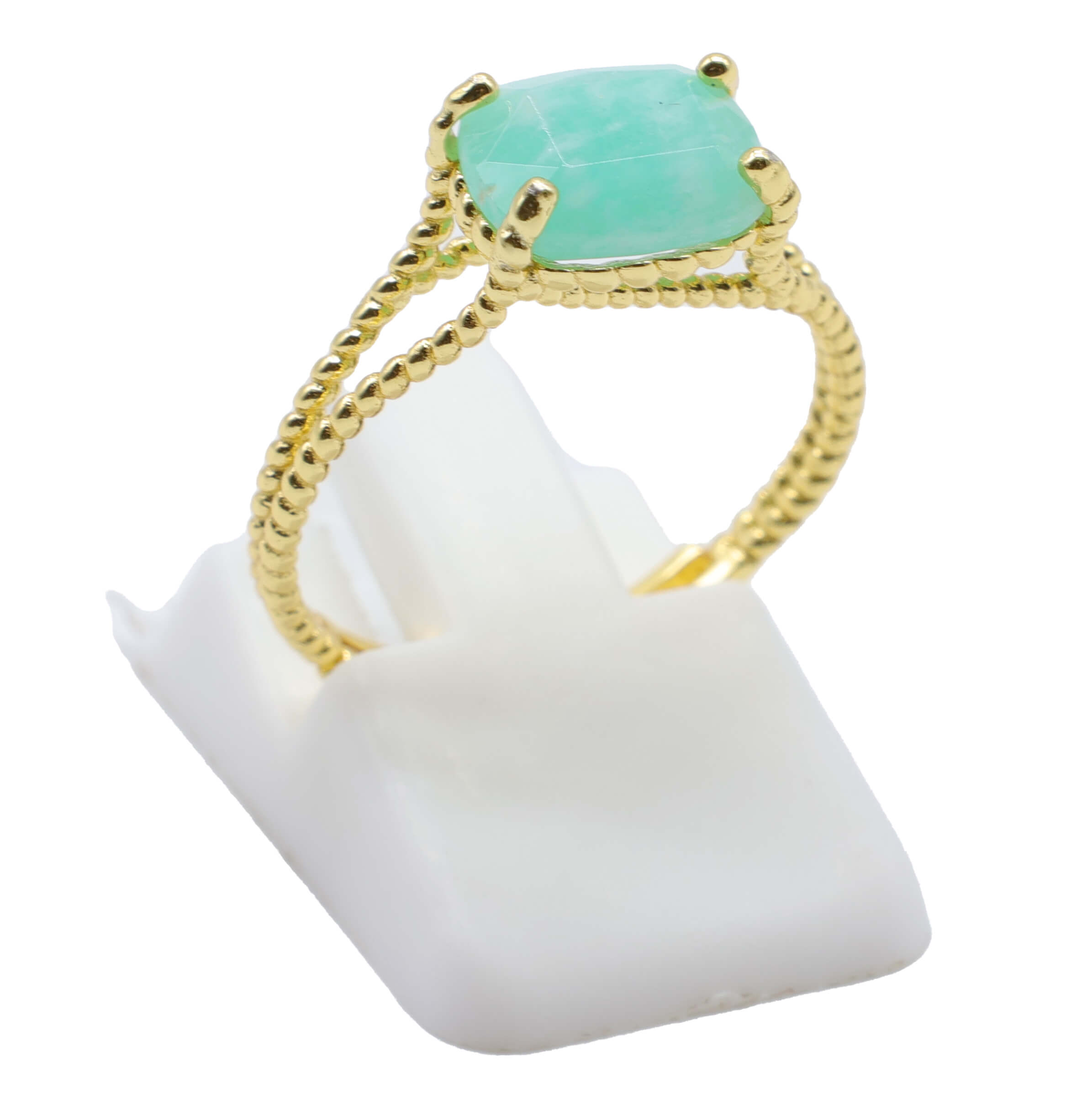 Bague Argent 925 Amazonite Rectangle - Plaquage Or - Taille Universelle