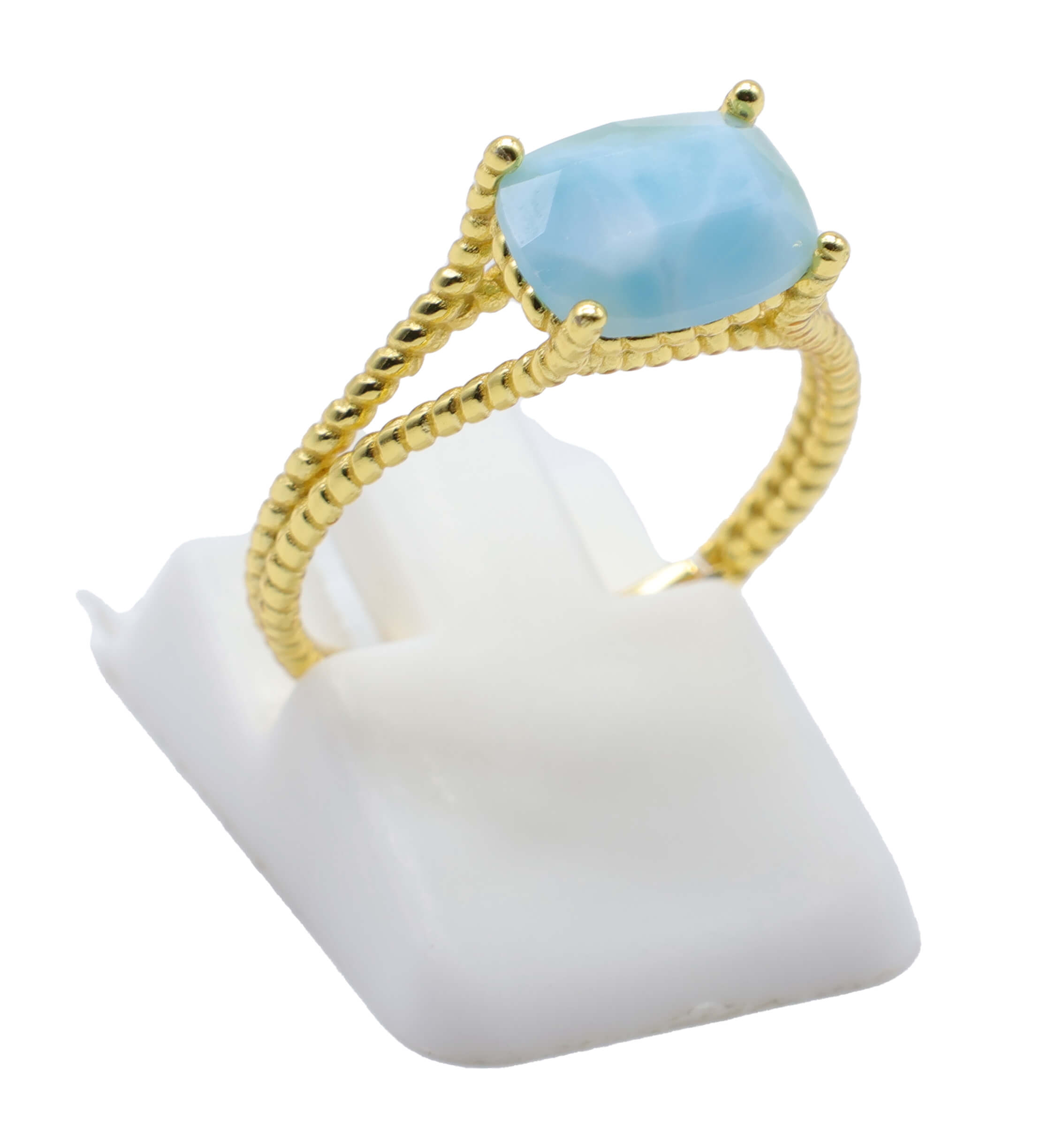 Bague Argent 925 Larimar Rectangle - Plaquage Or - Taille Universelle