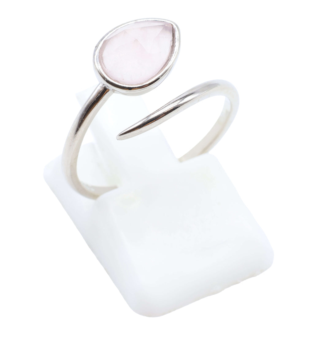 Bague Argent 925 'Serpent Argenté' - Quartz Rose - Plaqué Platine - Taille Réglable