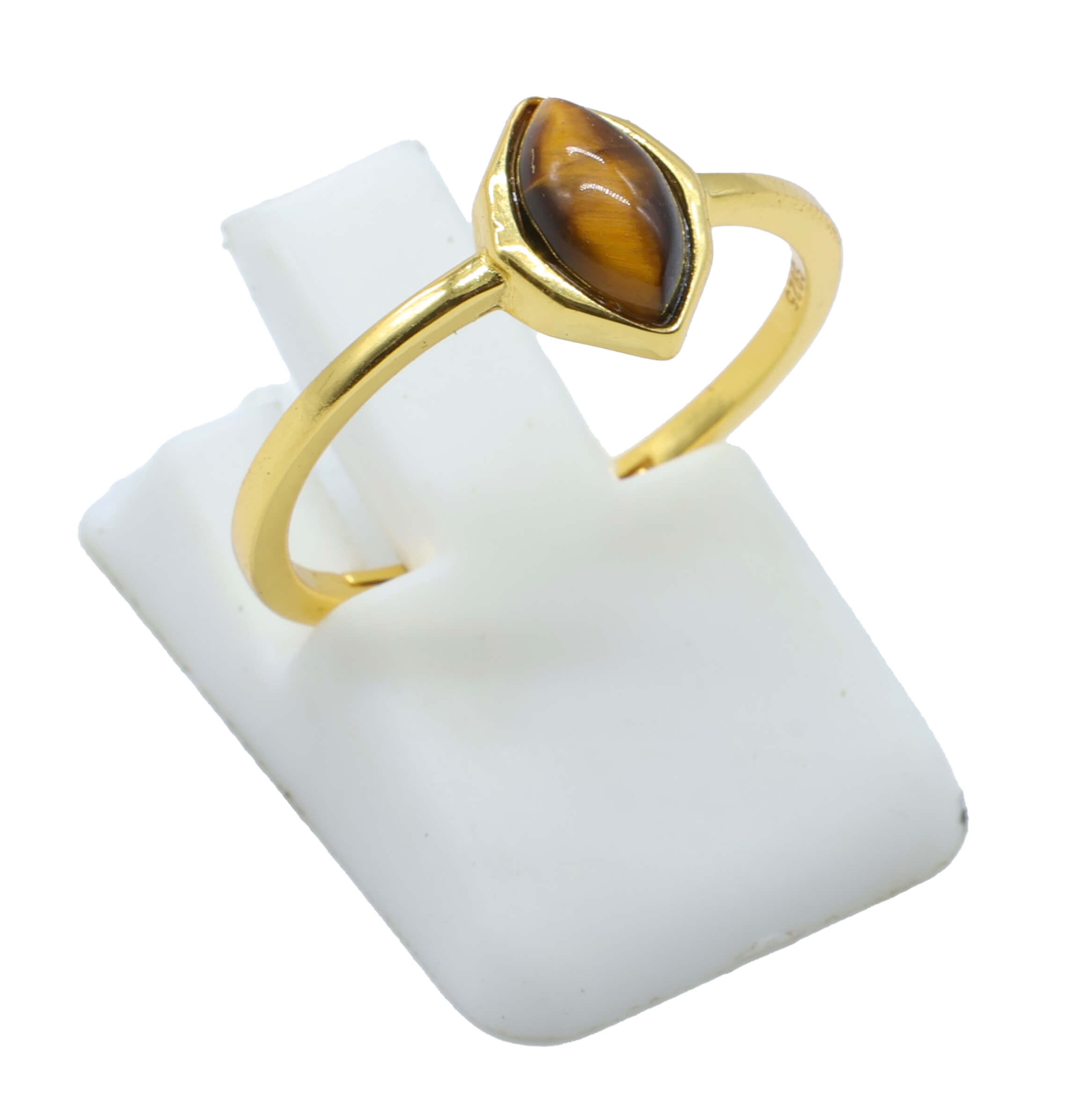 Bague Argent 925 Oeil de Tigre Marquise - Plaquage Or - Taille Universelle