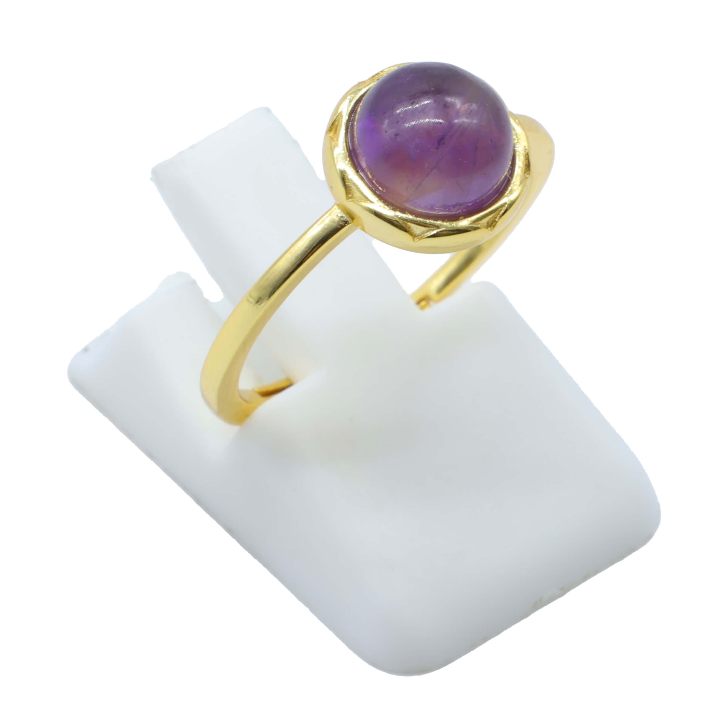 Bague Argent 925 Améthyste Ronde - Plaquage Or - Taille Universelle