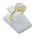 Bague Argent 925 Pierre de Lune Ronde - Plaquage Or - Taille Universelle