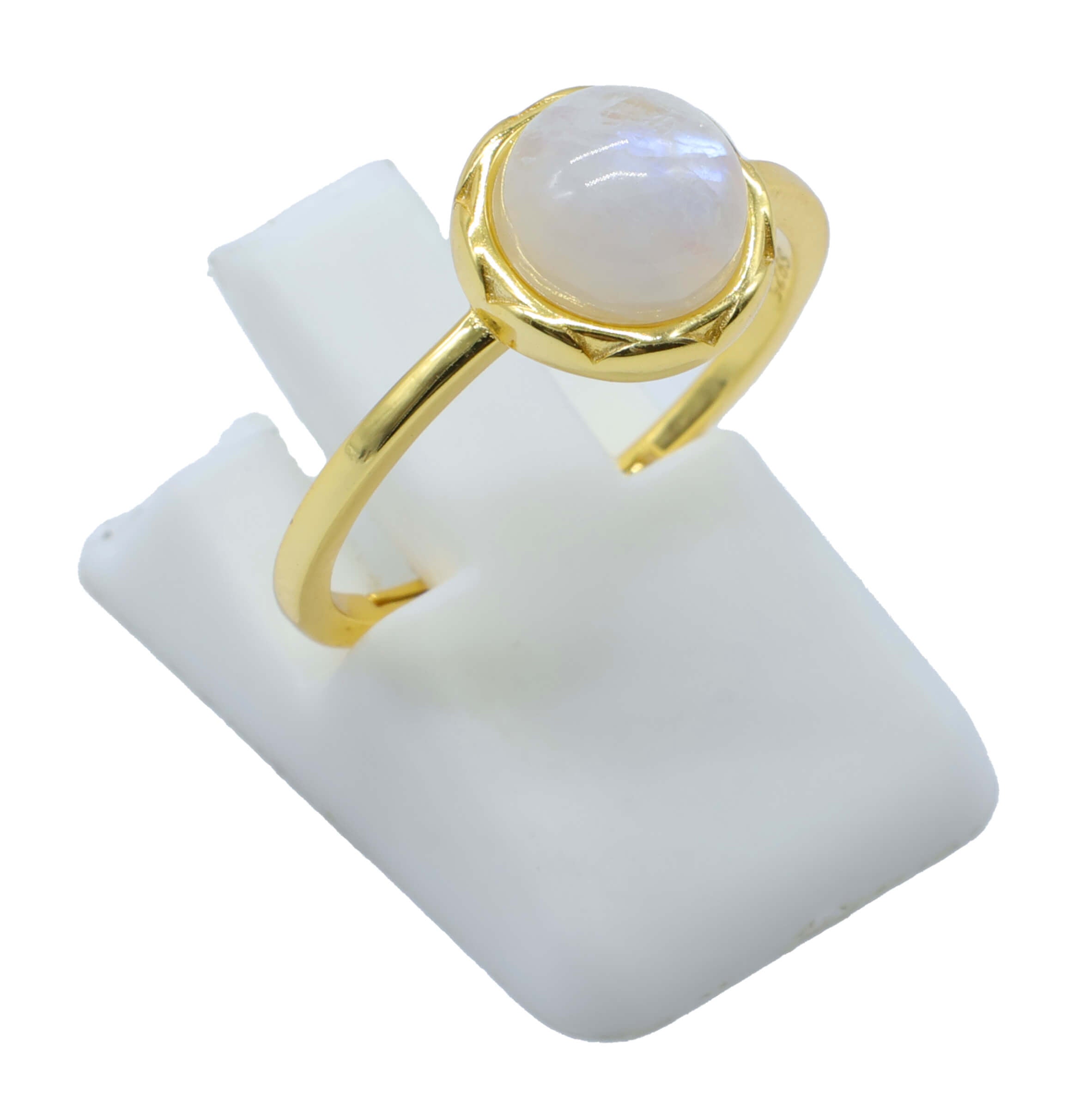 Bague Argent 925 Pierre de Lune Ronde - Plaquage Or - Taille Universelle