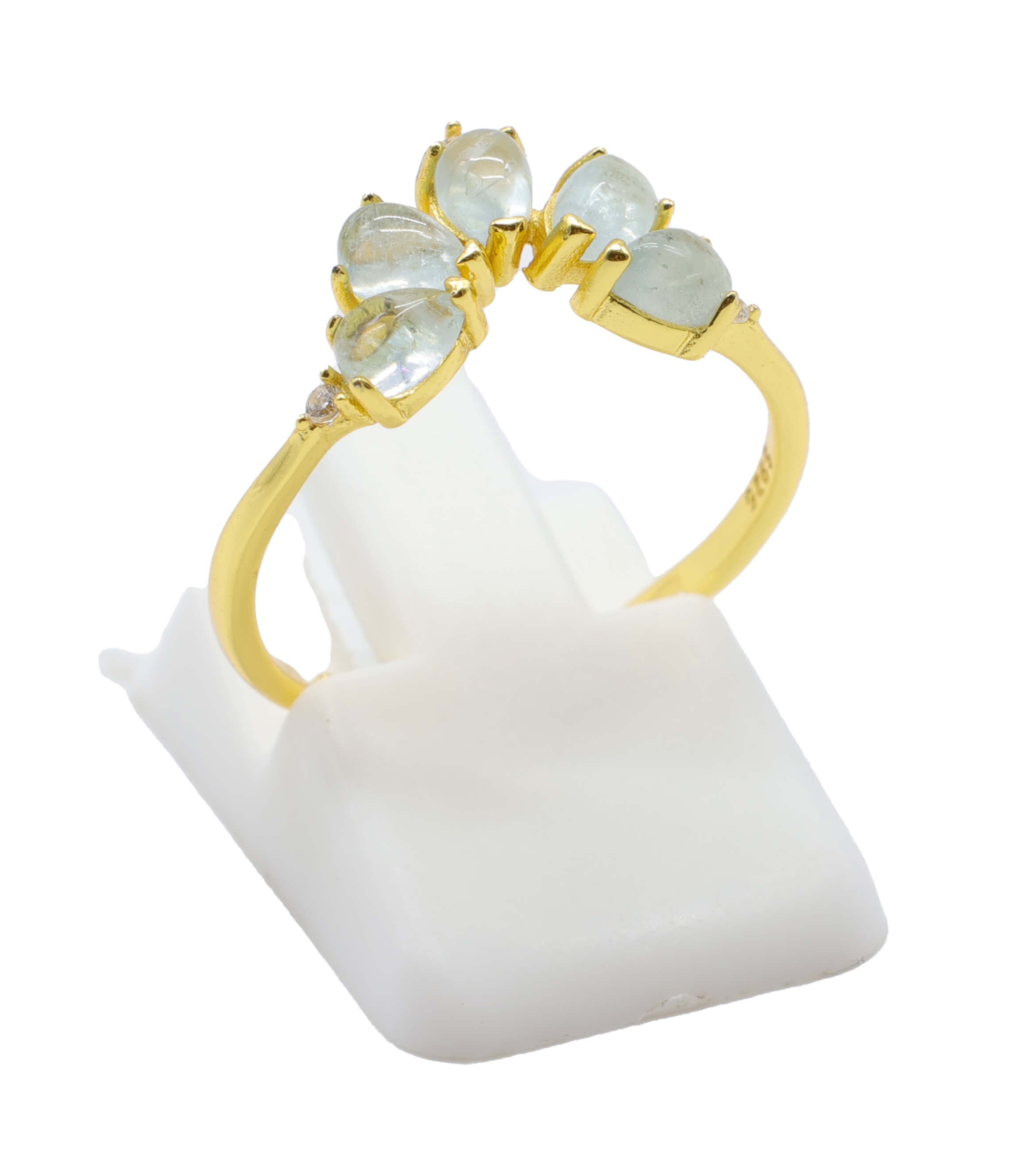 Bague Argent 925 Aigue Marine Diadème - Plaquage Or - Taille Universelle