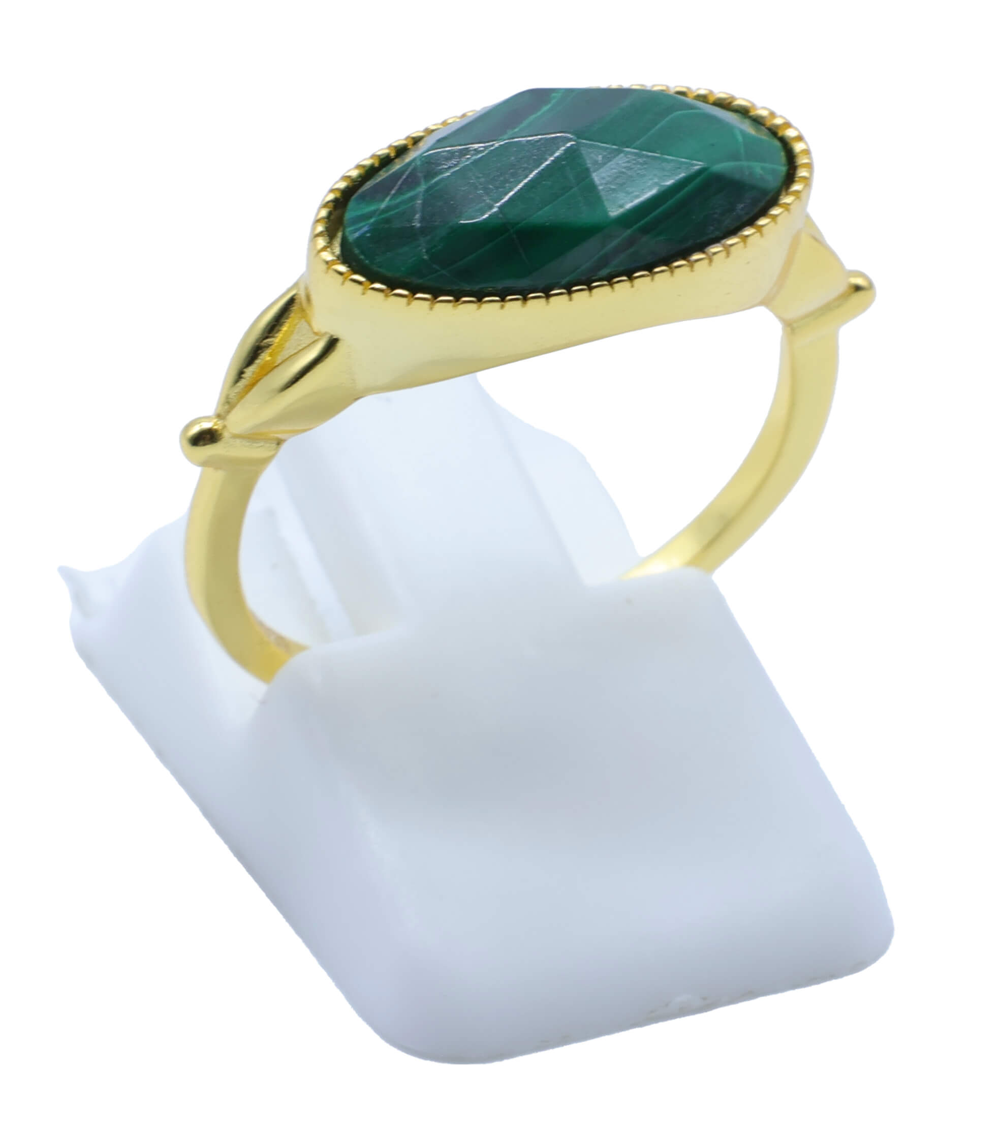 Bague Argent 925 Malachite Ovale - Plaquage Or - Taille Universelle