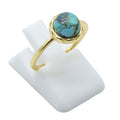 Bague Argent 925 Turquoise Ronde - Plaquage Or - Taille Universelle