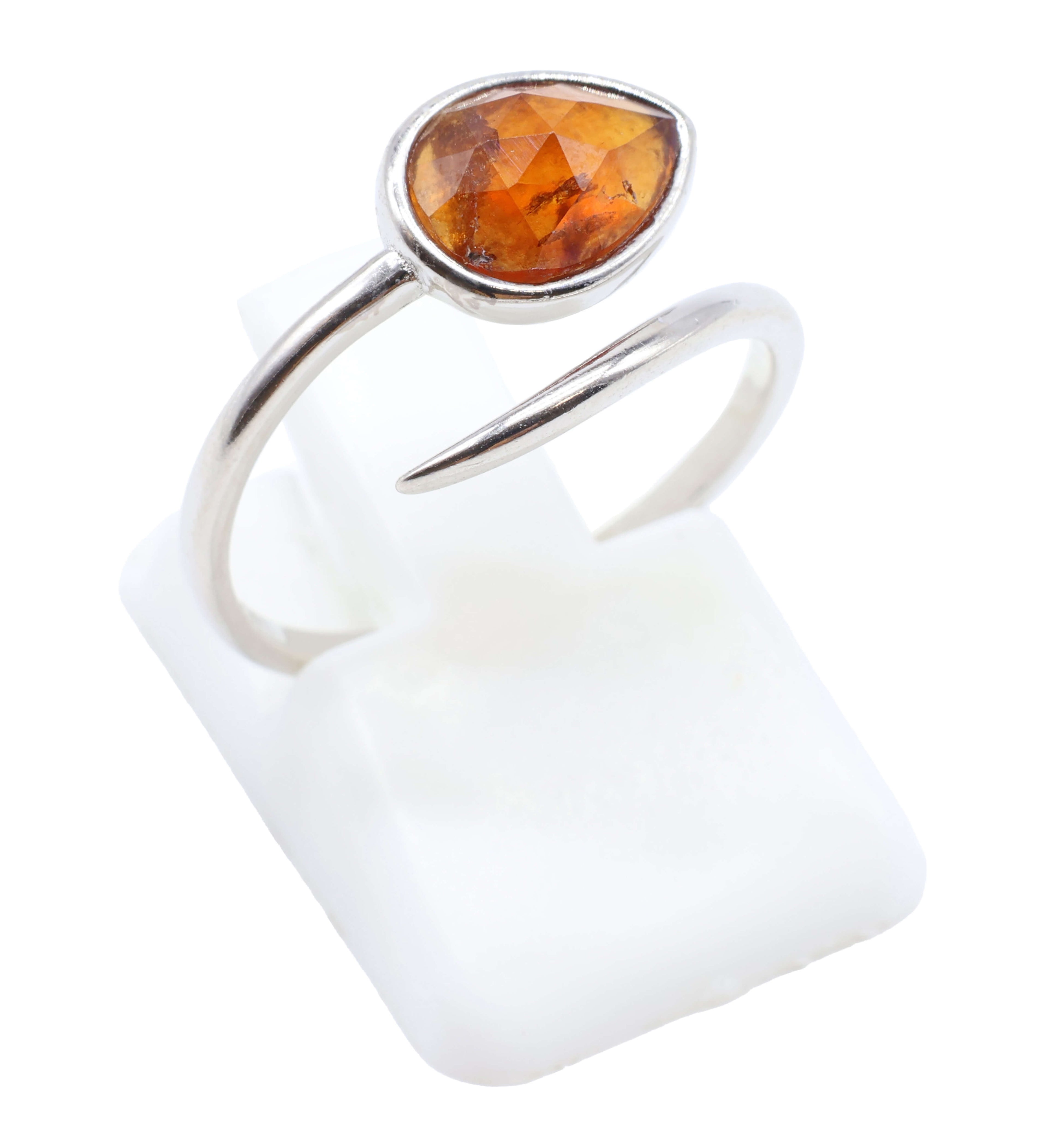 Bague Argent 925 'Serpent Argenté' - Grenat - Plaqué Platine - Taille Réglable