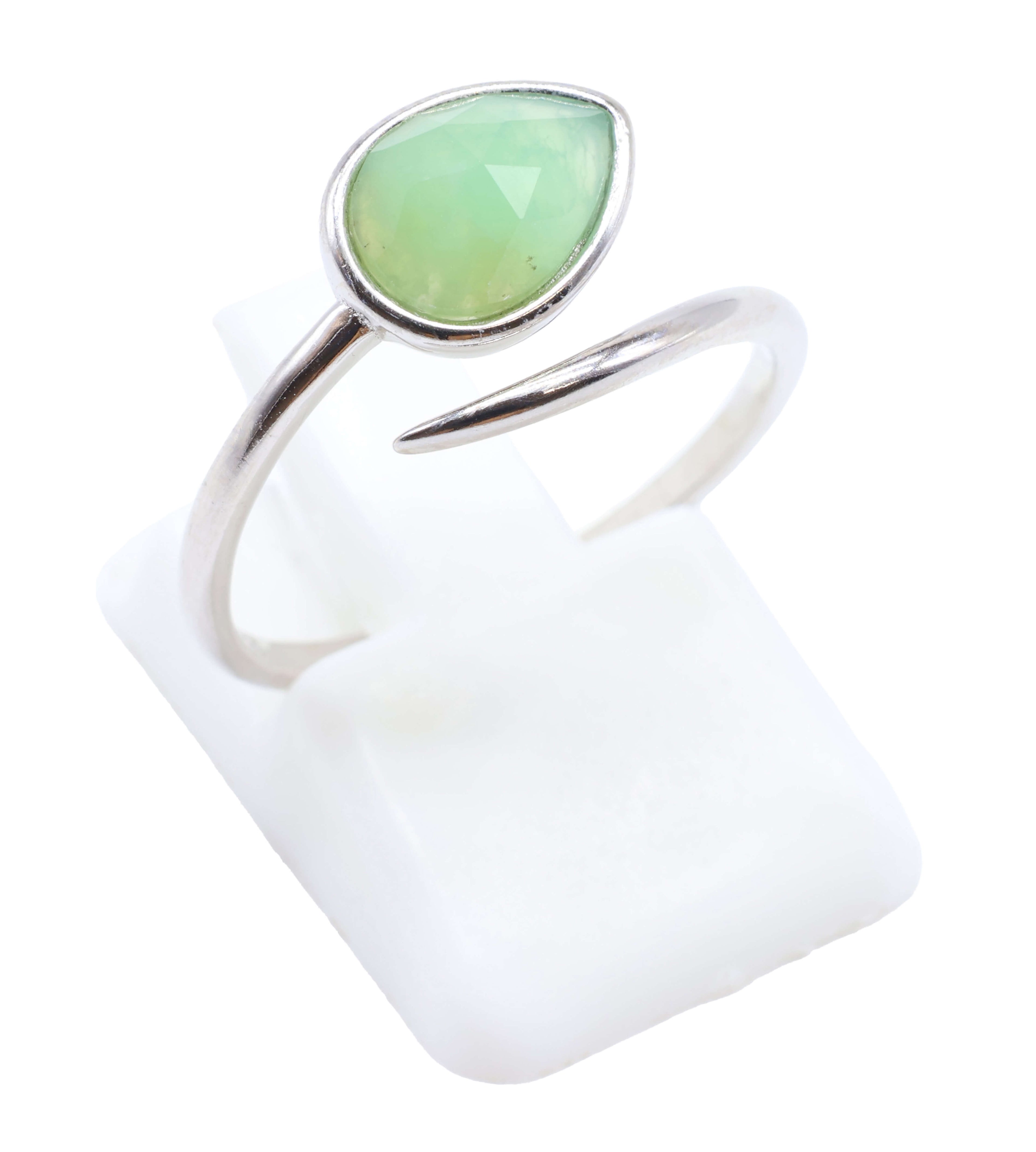 Bague Argent 925 'Serpent Argenté' - Jade Vert - Plaqué Platine - Taille Réglable