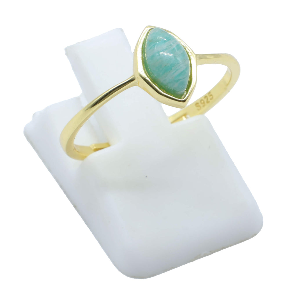 Bague Argent 925 Amazonite Marquise - Plaquage Or - Taille Universelle