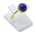 Bague Argent 925 Lapis Lazuli Ronde - Plaquage Or - Taille Universelle