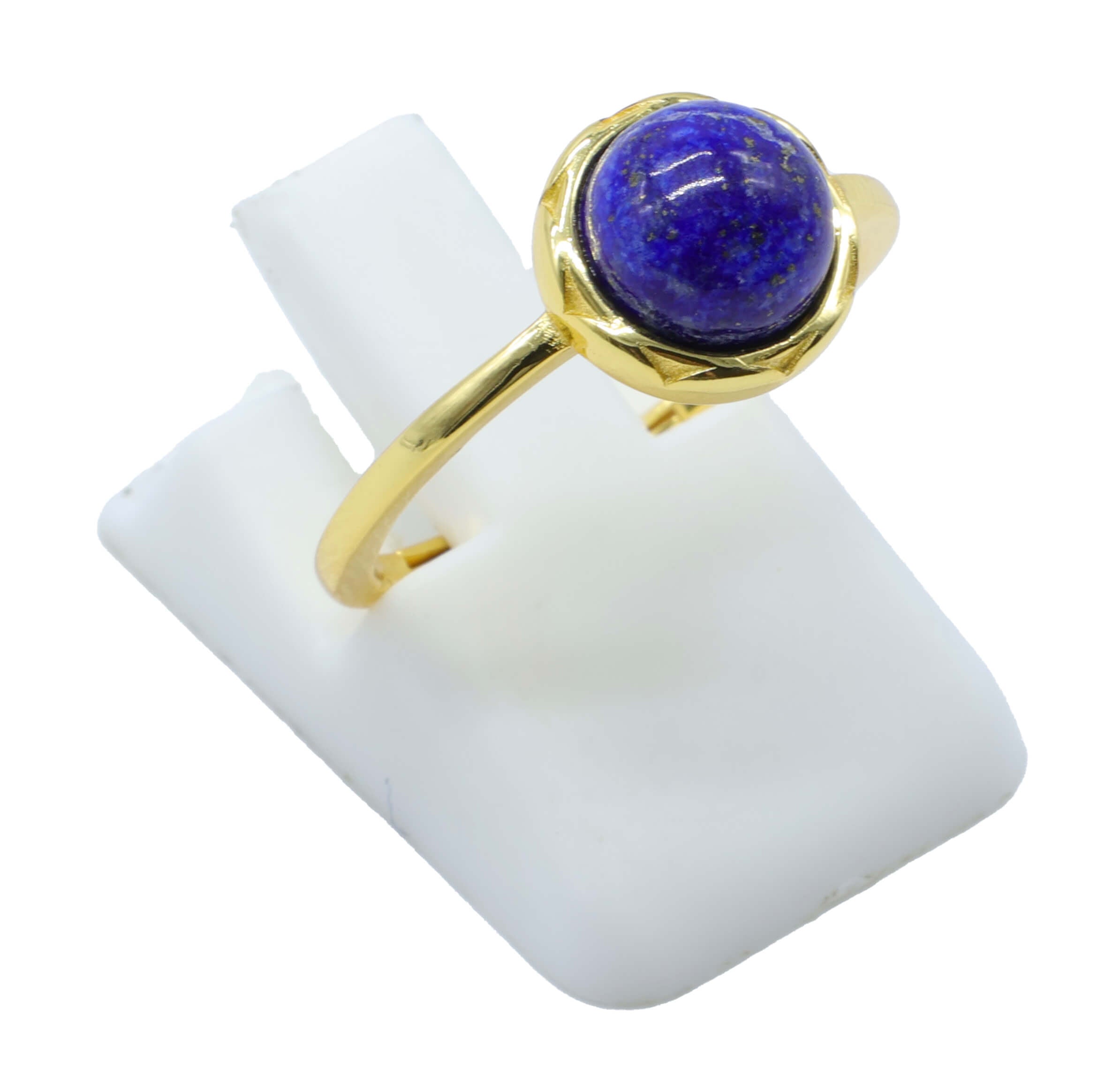 Bague Argent 925 Lapis Lazuli Ronde - Plaquage Or - Taille Universelle