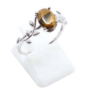 Bague Argent 925 'Murmure de Laurier' - Oeil de Tigre - Plaqué Platine - Taille Réglable