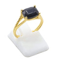 Bague Argent 925 Onyx Rectangle - Plaquage Or - Taille Universelle