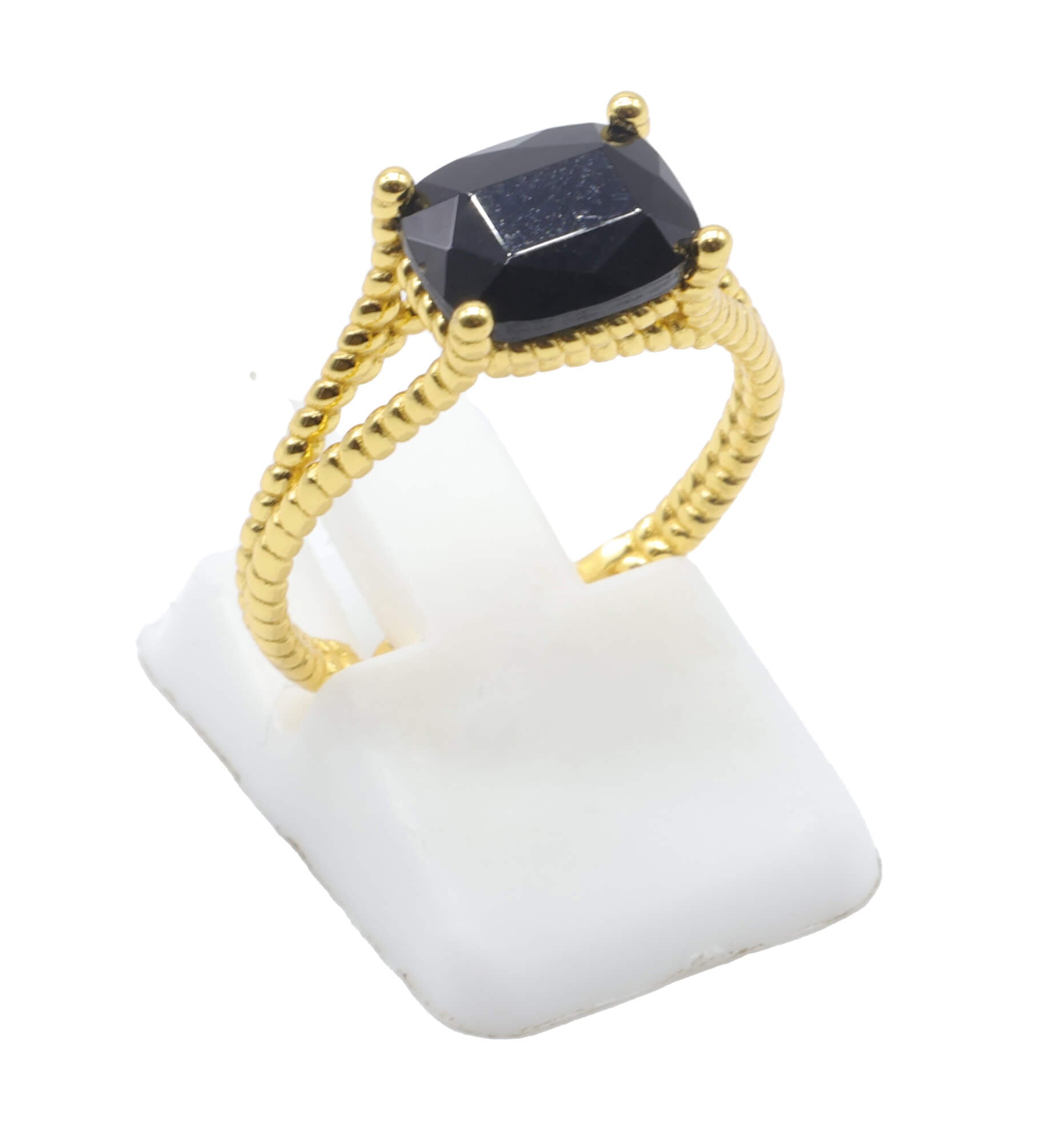 Bague Argent 925 Onyx Rectangle - Plaquage Or - Taille Universelle
