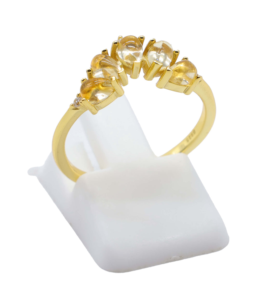 Bague Argent 925 Citrine Naturelle Diadème - Plaquage Or - Taille Universelle