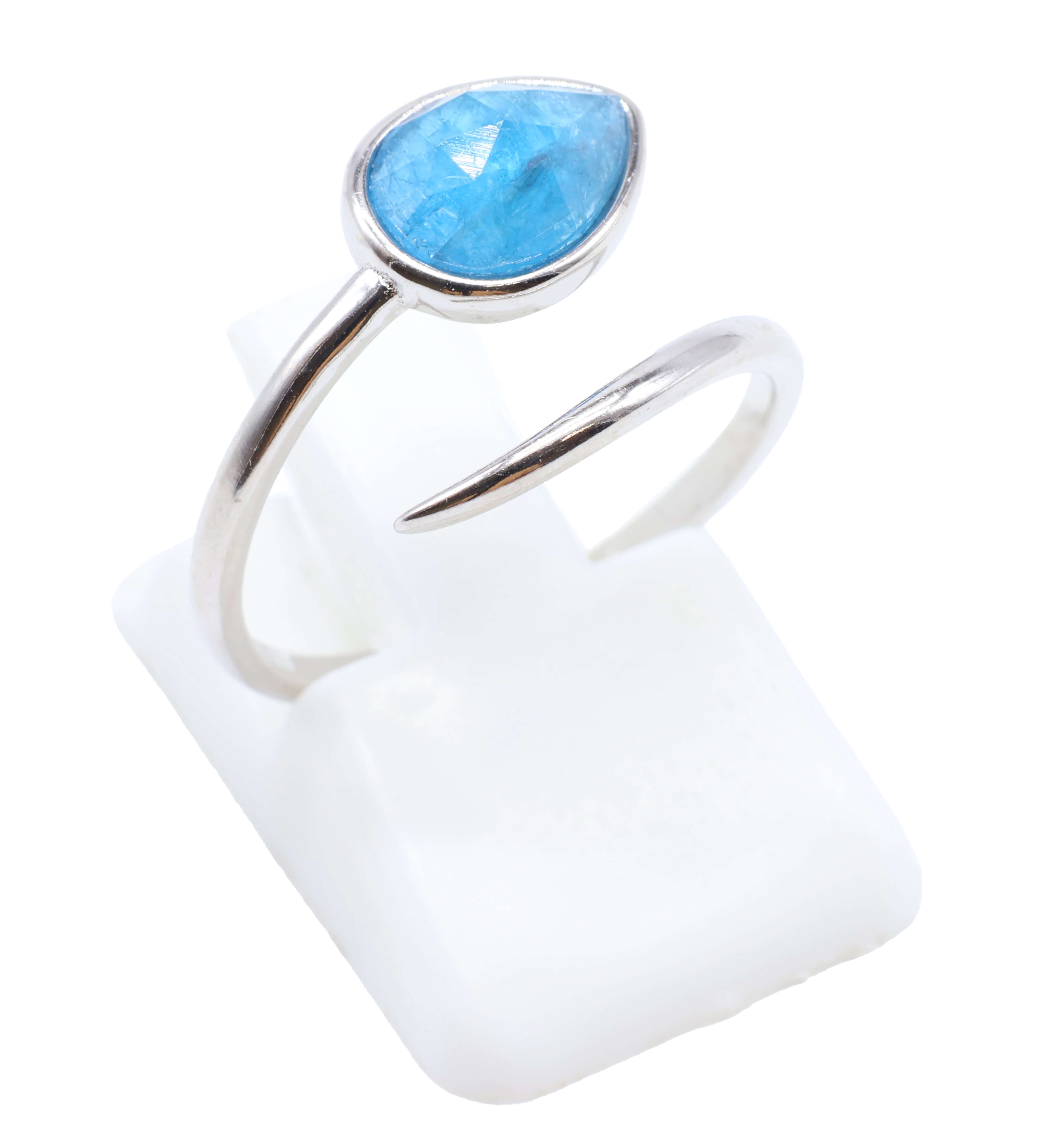 Bague Argent 925 'Serpent Argenté' - Apatite - Plaqué Platine - Taille Réglable