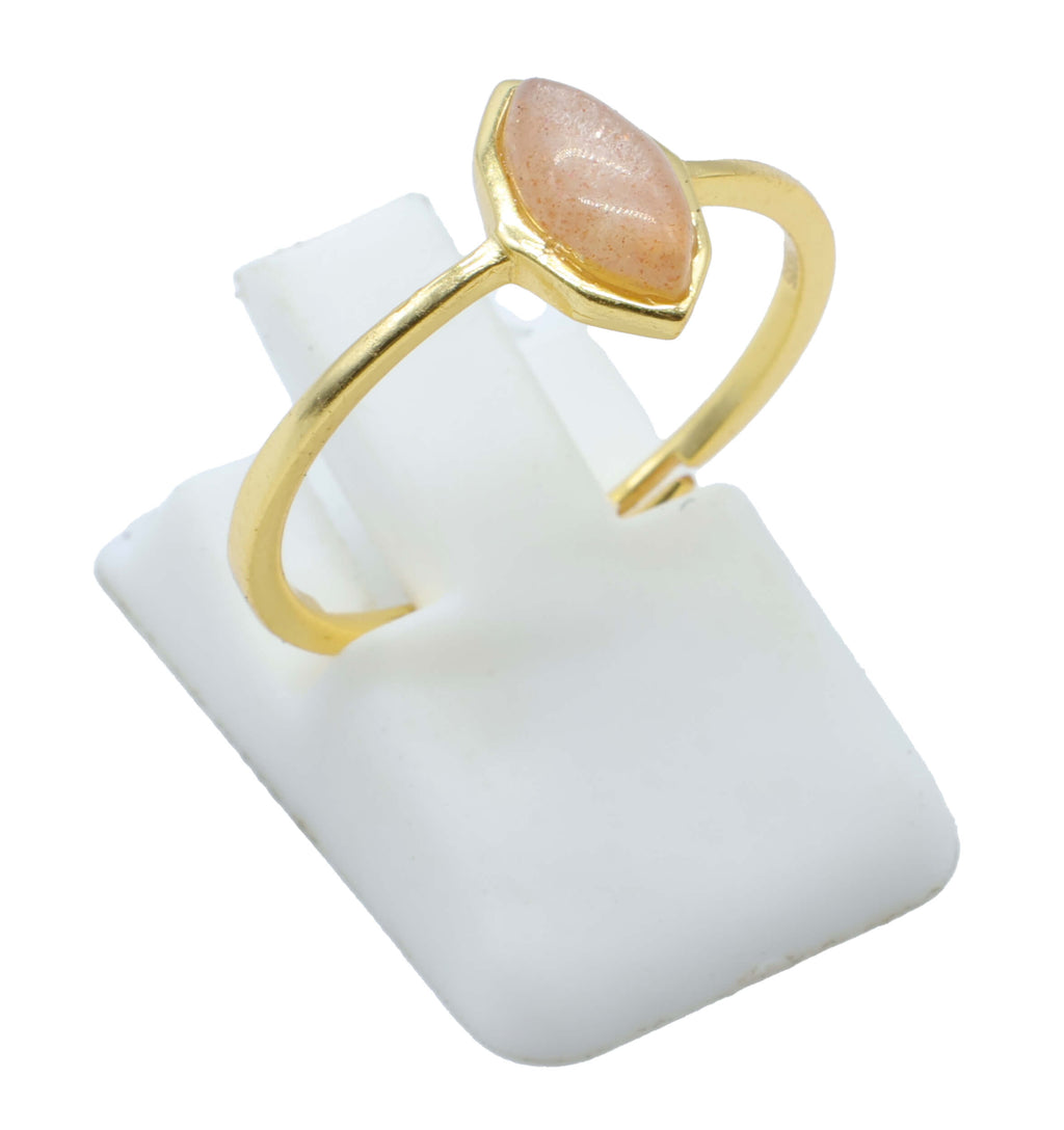 Bague Argent 925 Quartz Rose Marquise - Plaquage Or - Taille Universelle