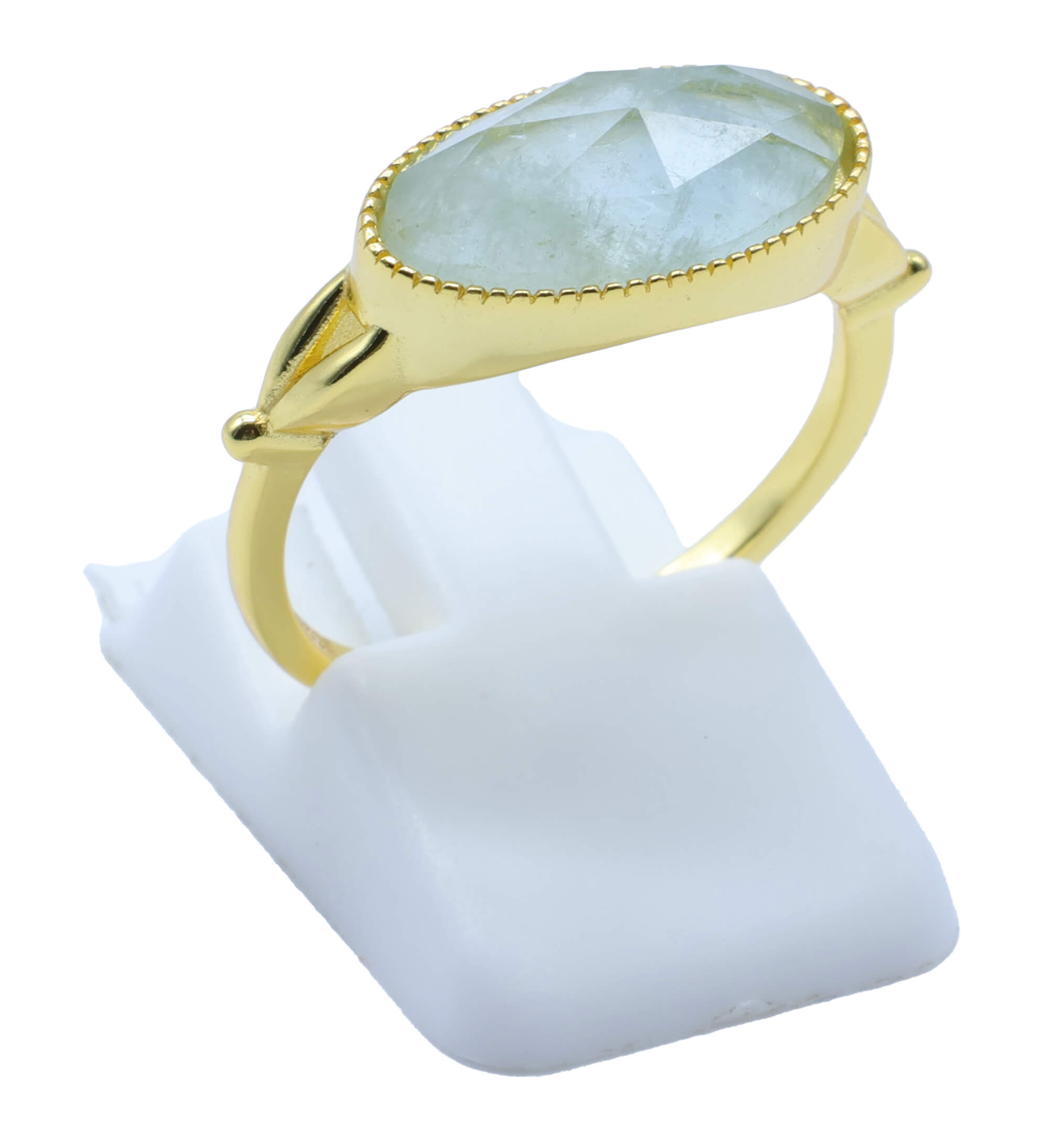 Bague Argent 925 Aigue Marine Ovale - Plaquage Or - Taille Universelle