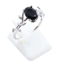 Bague Argent 925 'Murmure de Laurier' - Onyx - Plaqué Platine - Taille Réglable
