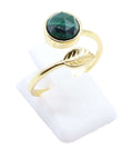 Bague Argent 925 'Feuille d'Or' - Malachite - Plaquage Or - Taille Réglable
