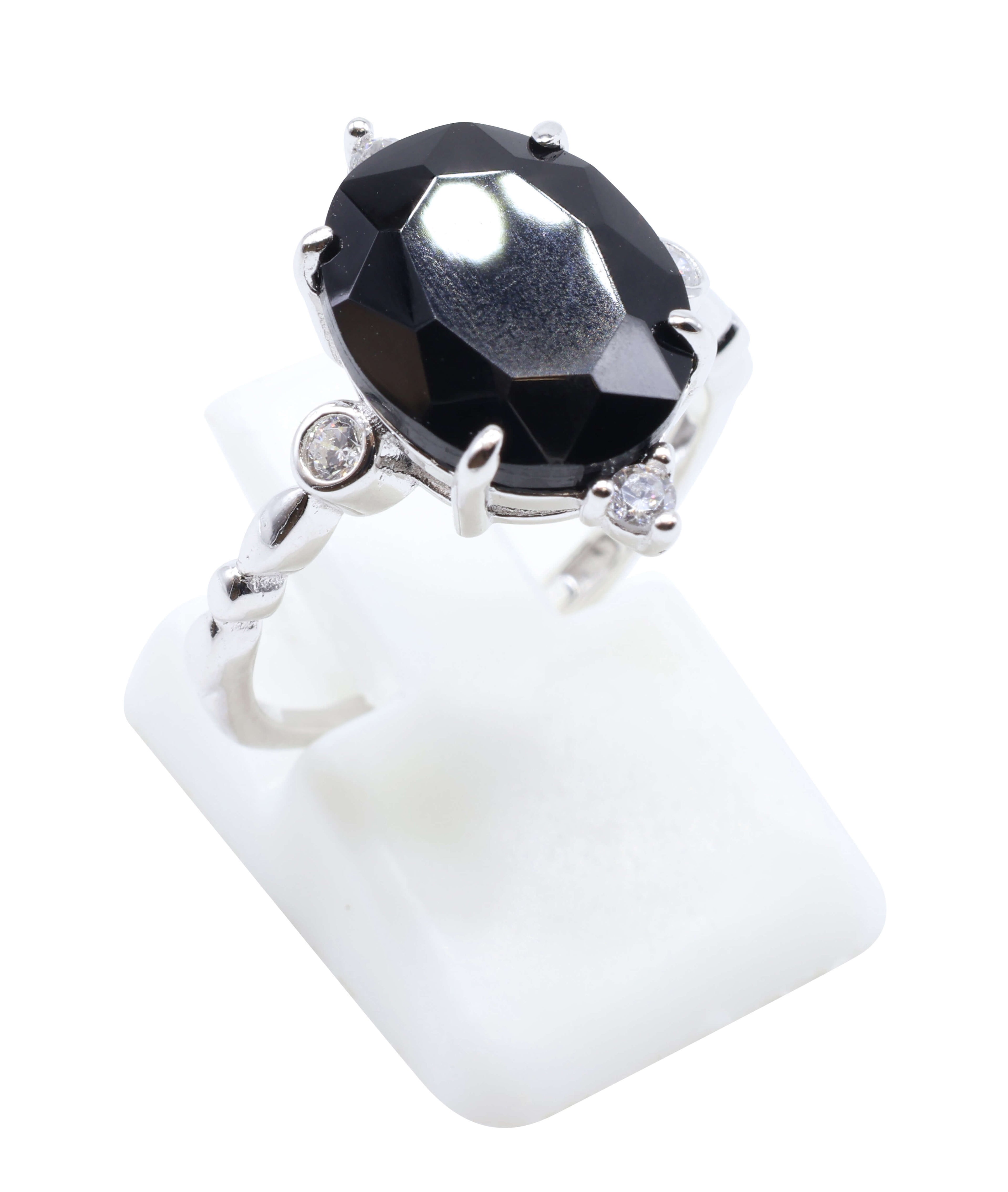 Bague Argent 925 Onyx Ovale Impérial - Plaqué Platine - Taille Réglable