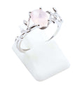 Bague Argent 925 'Murmure de Laurier' - Quartz Rose - Plaqué Platine - Taille Réglable