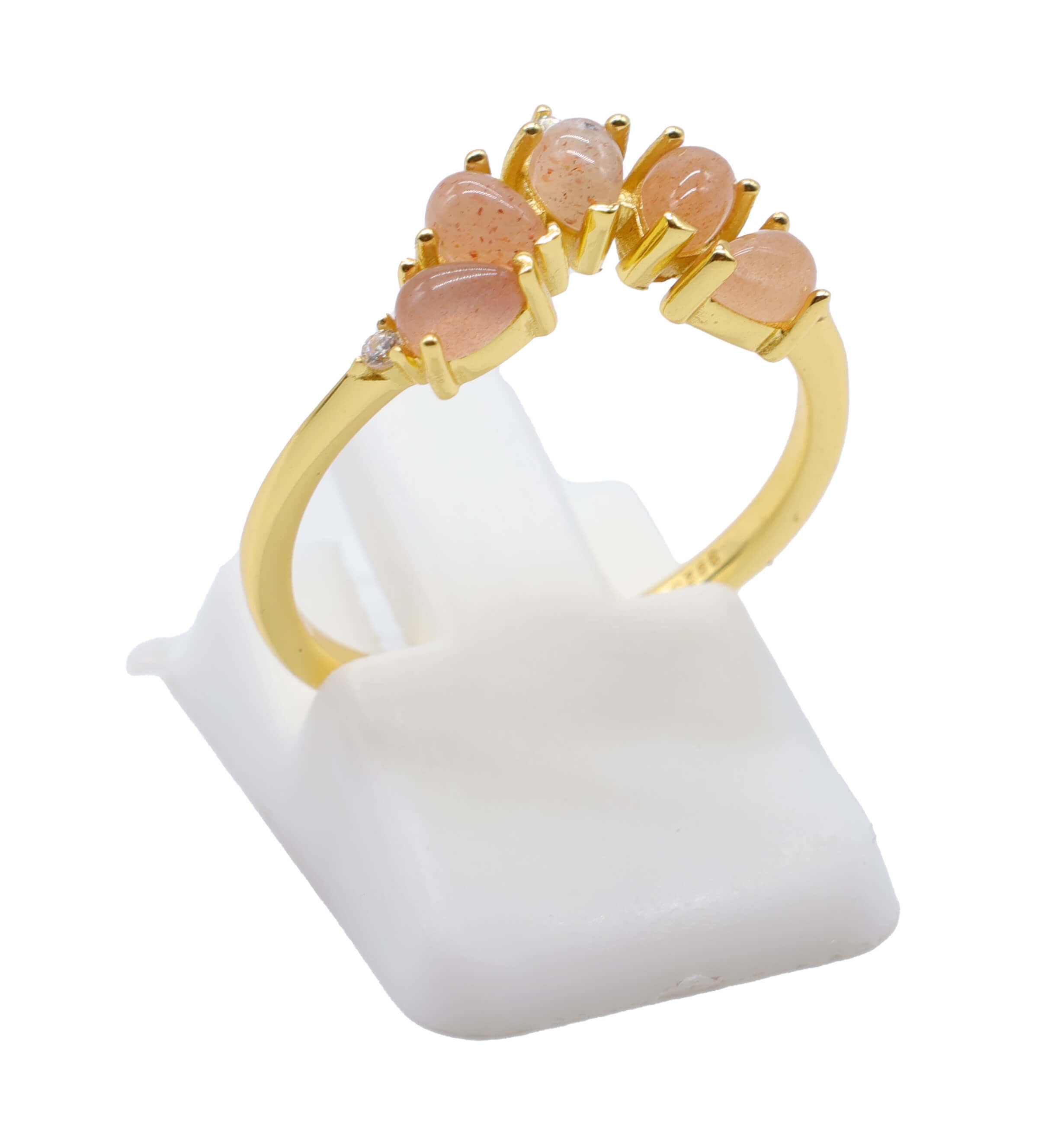 Bague Argent 925 Pierre de Soleil Diadème - Plaquage Or - Taille Universelle