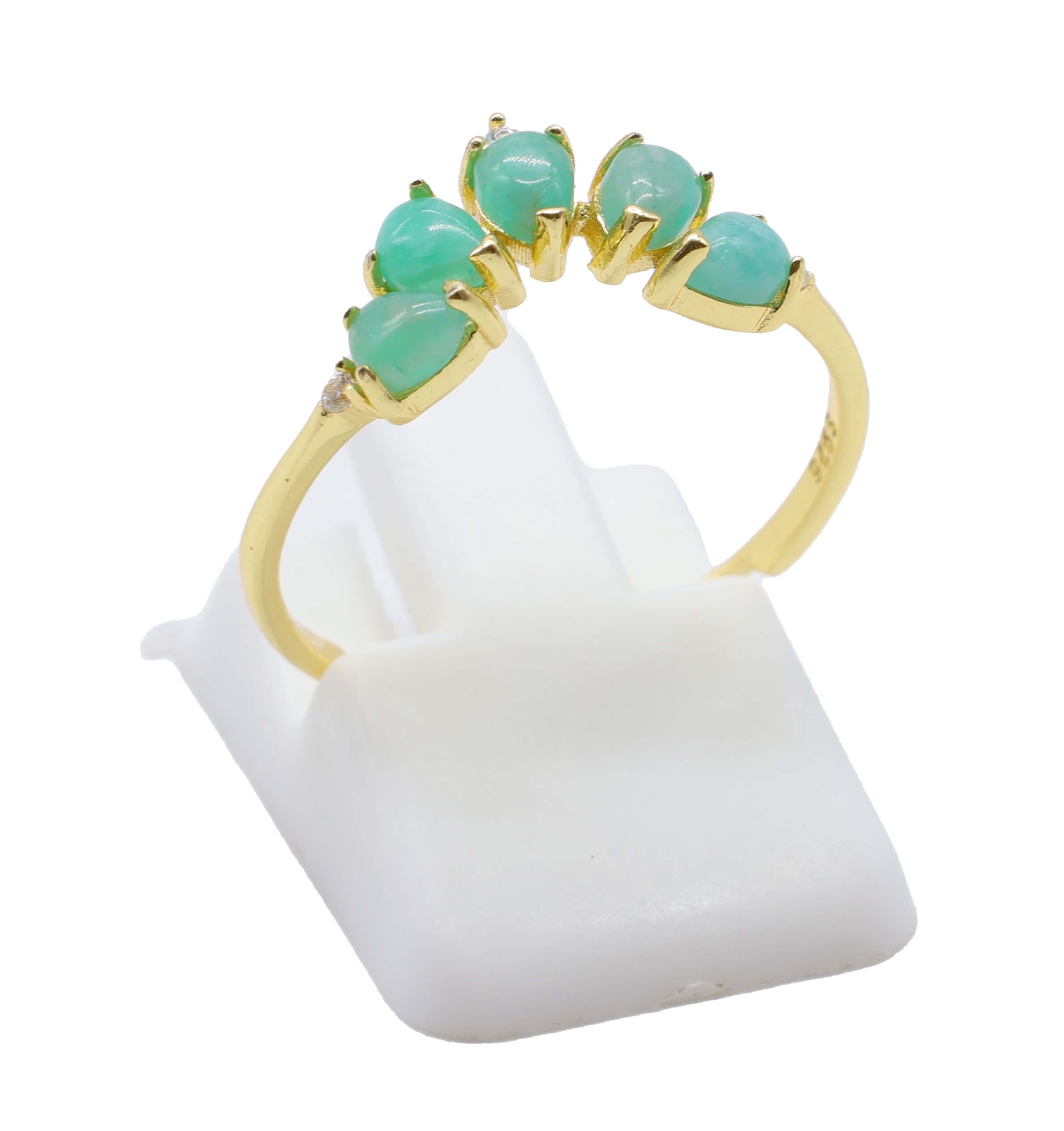 Bague Argent 925 Amazonite Diadème - Plaquage Or - Taille Universelle