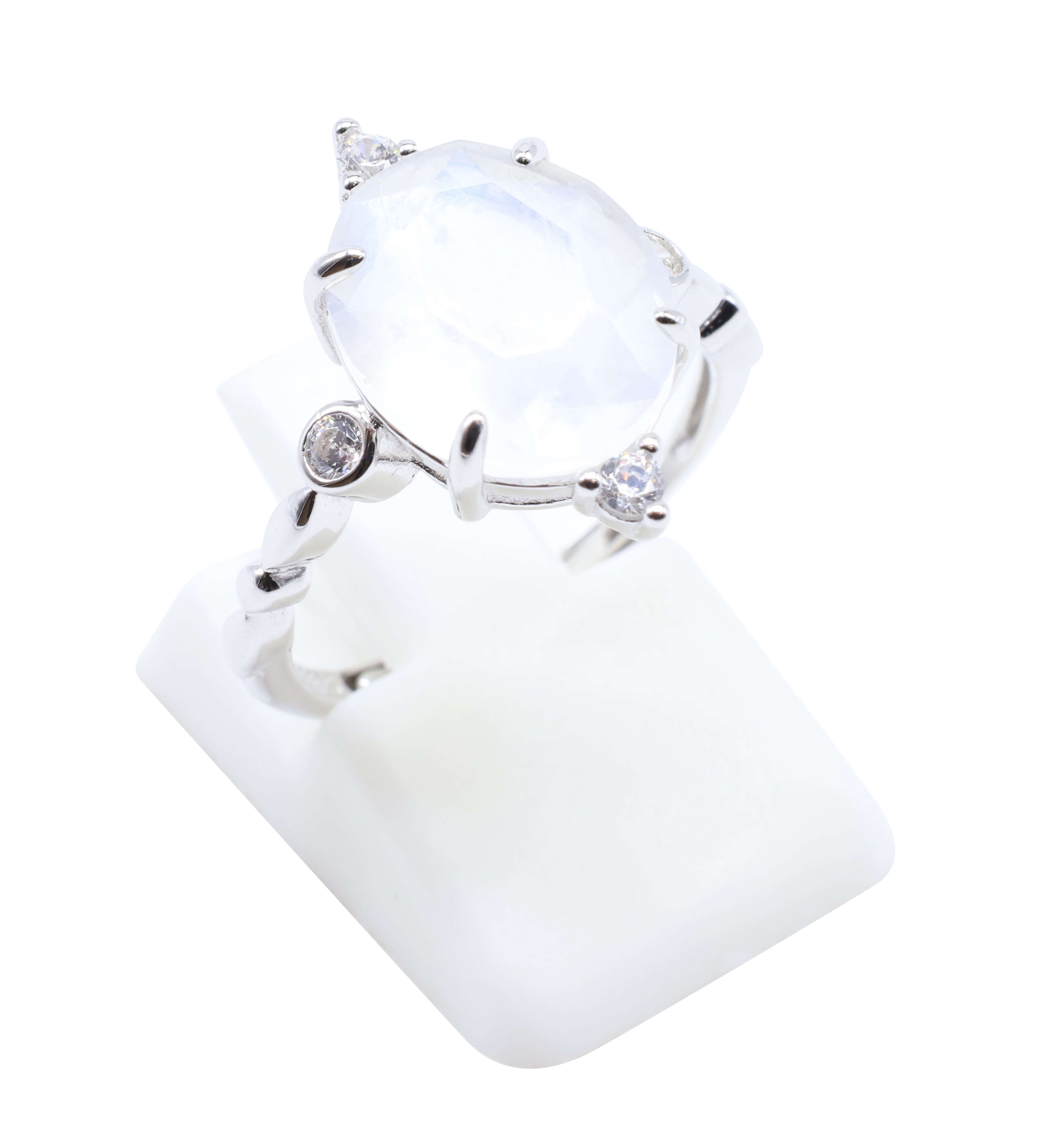 Bague Argent 925 Pierre de Lune Ovale Impérial - Plaqué Platine - Taille Réglable