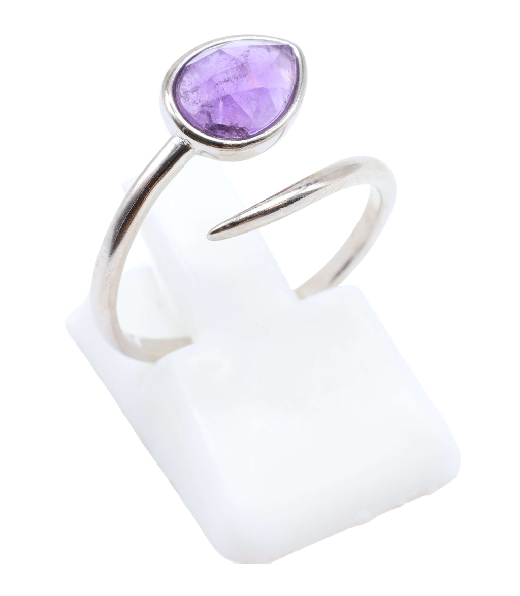 Bague Argent 925 'Serpent Argenté' - Améthyste - Plaqué Platine - Taille Réglable