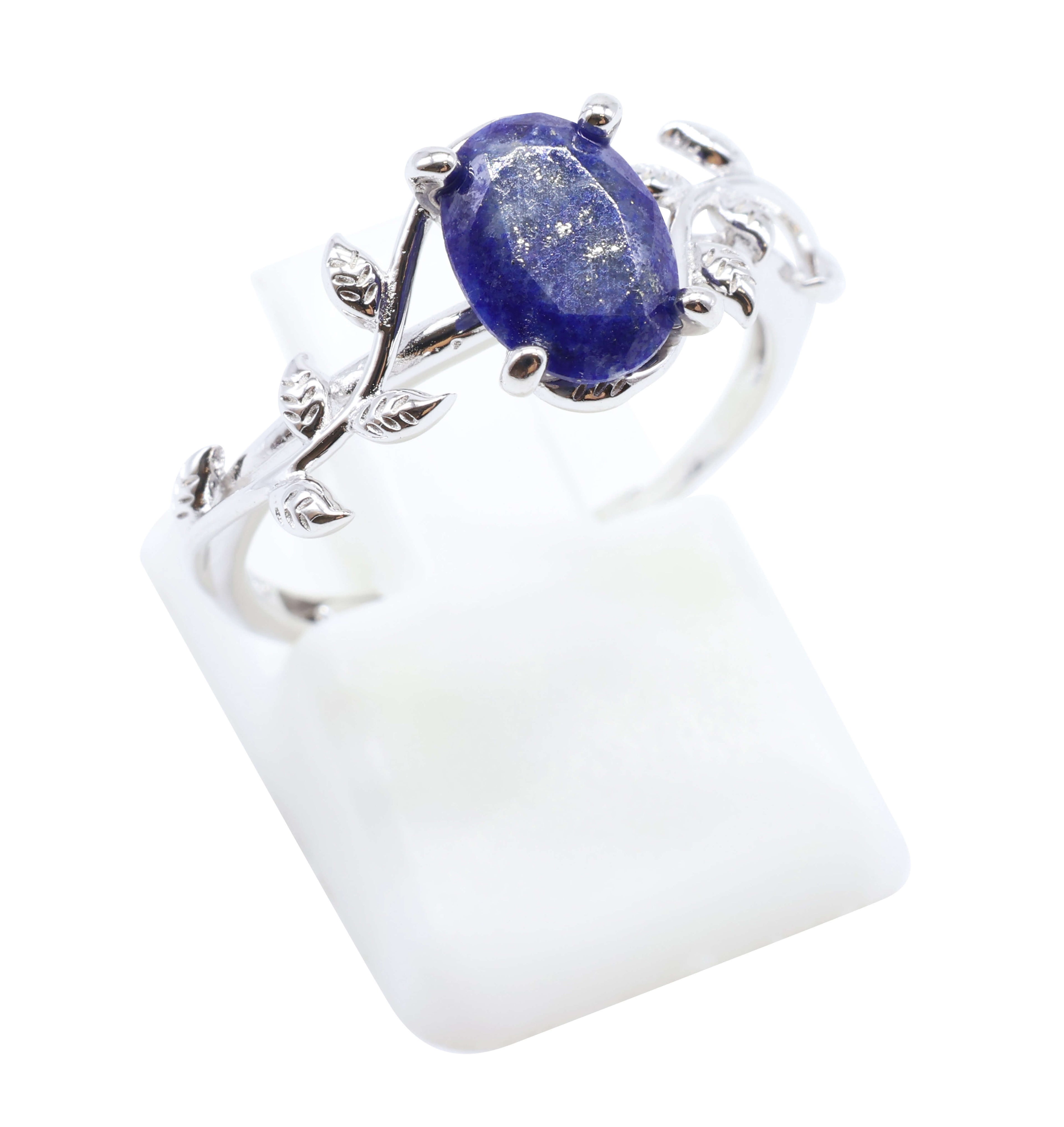 Bague Argent 925 'Murmure de Laurier' - Lapis Lazuli - Plaqué Platine - Taille Réglable